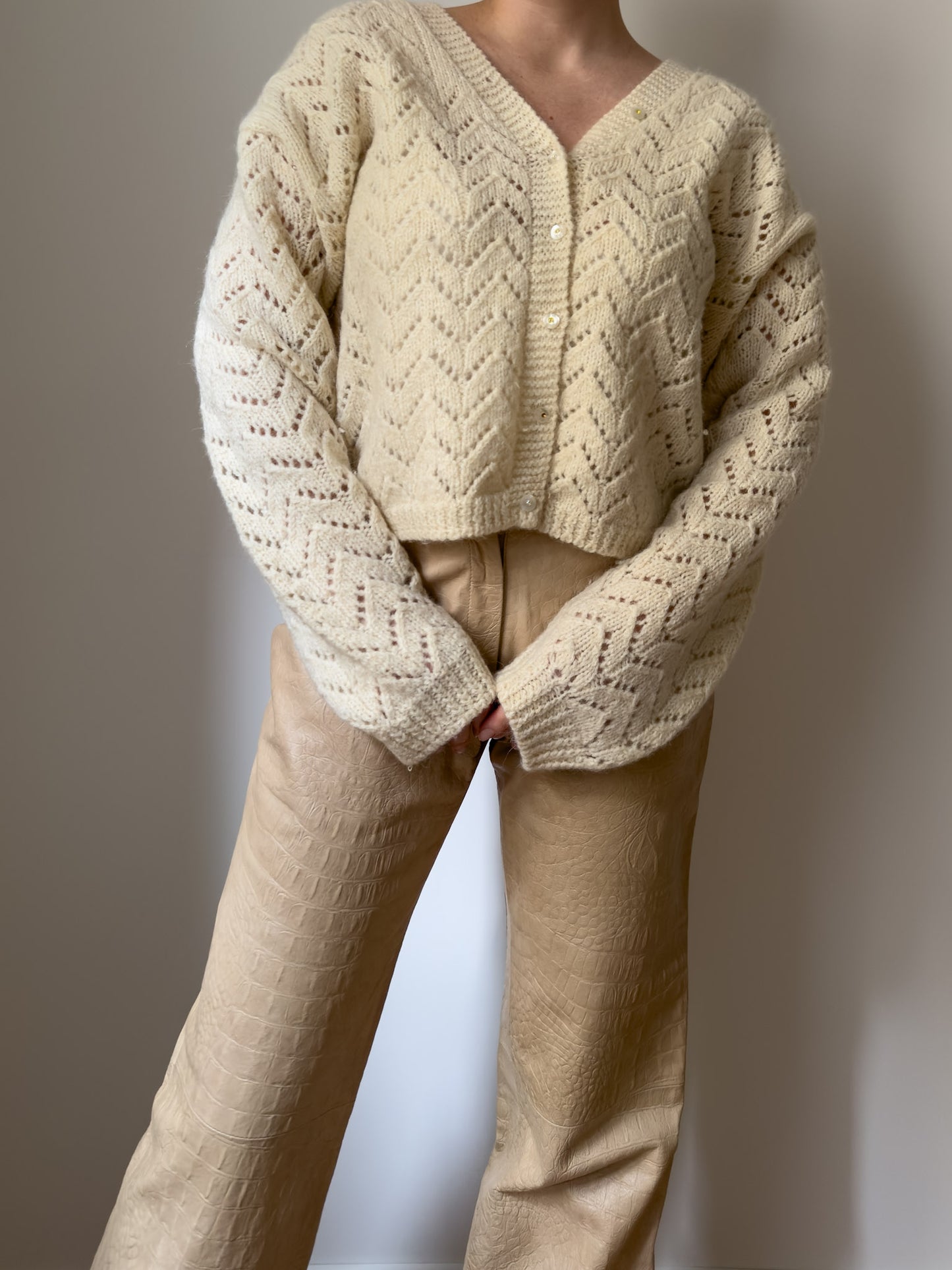 Pure wool embroidered ivory cardigan