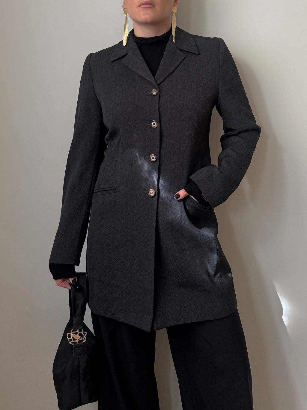 Blazer vintage antracite in lana e viscosa sagomato