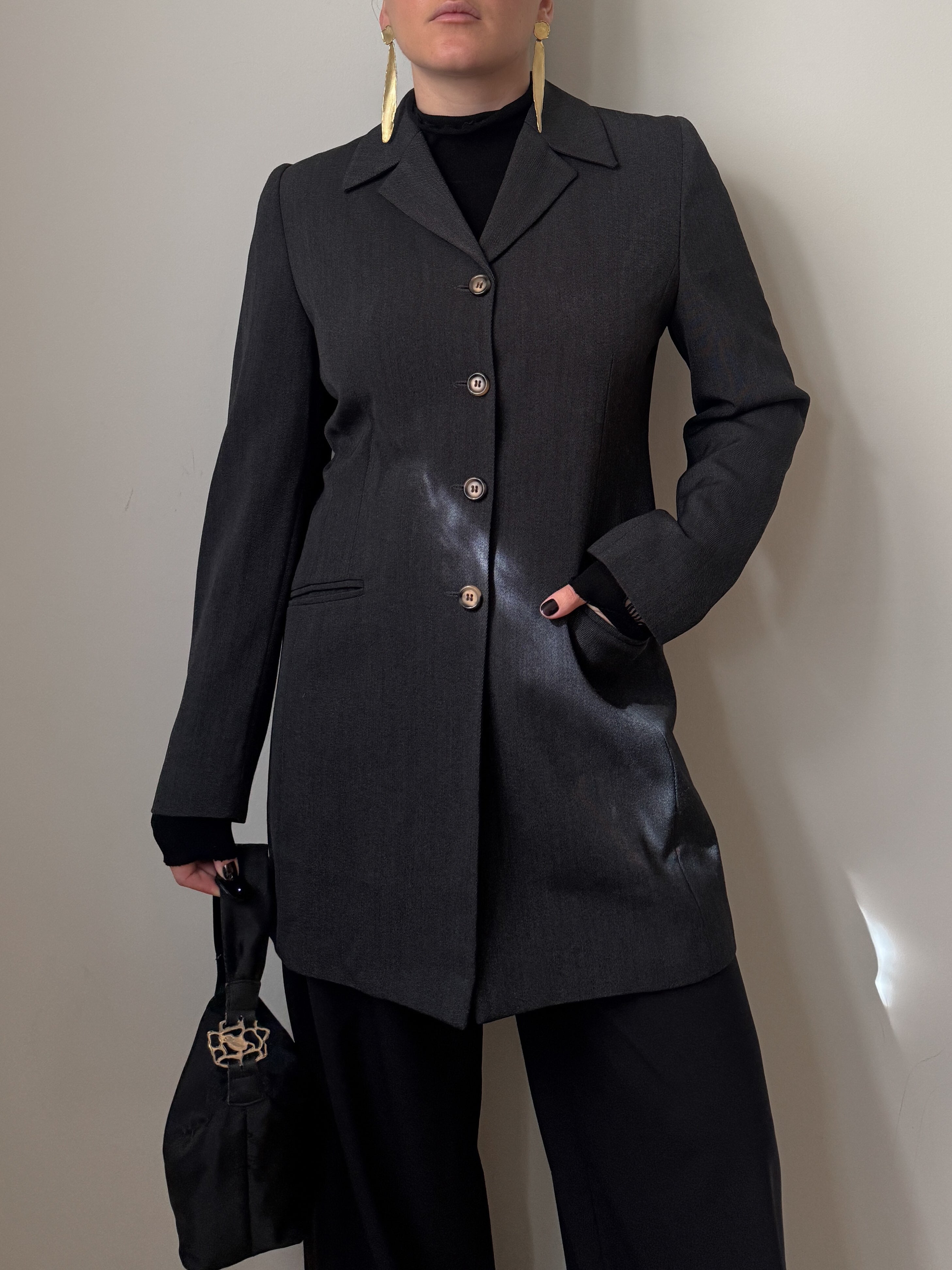 Blazer vintage antracite in lana e viscosa sagomato