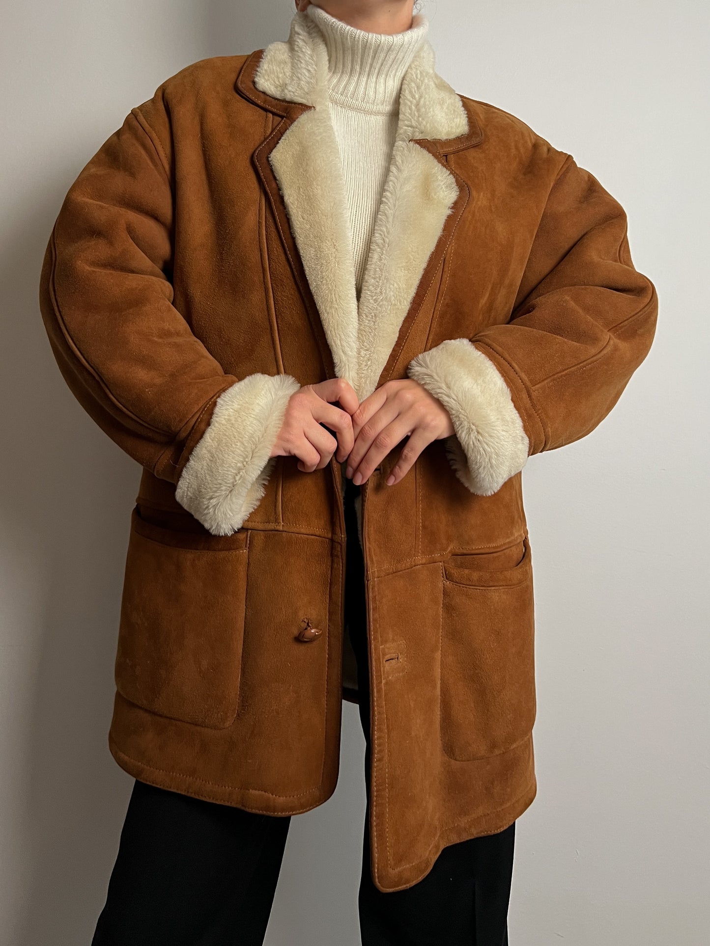 Vintage caramel shearling coat