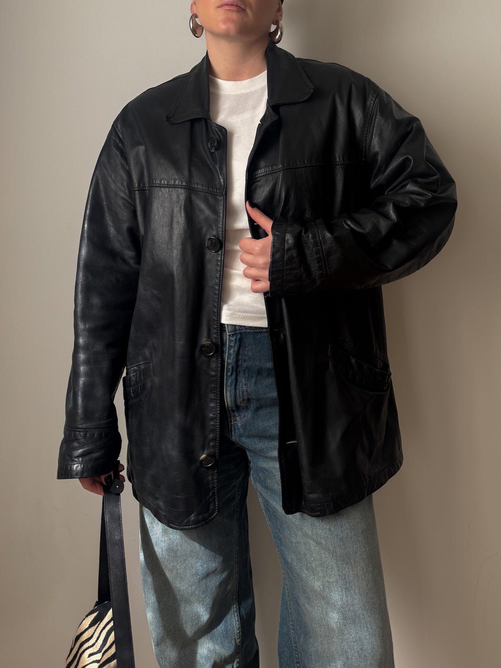 Giacca vintage in vera pelle nera