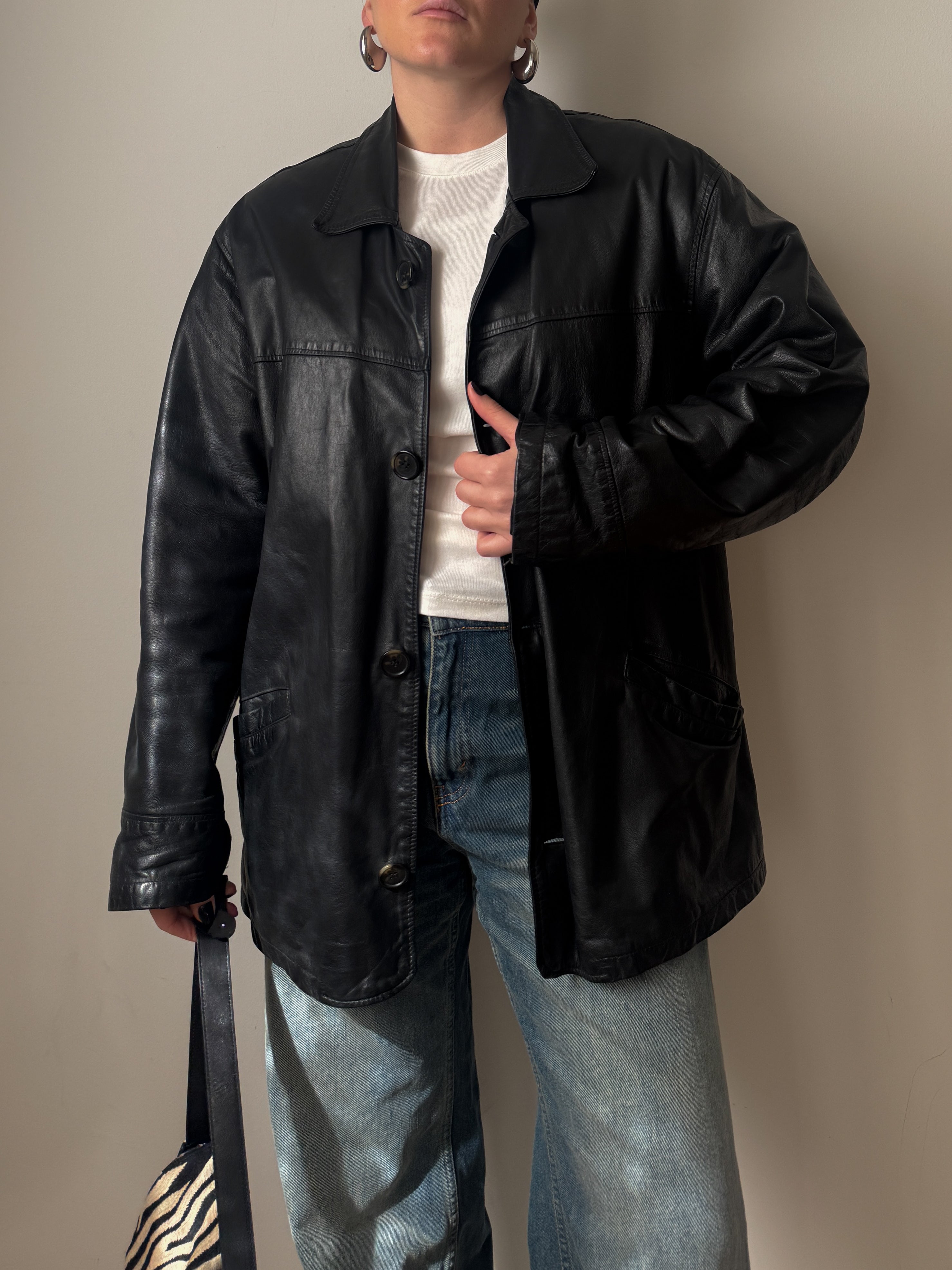 Giacca vintage in vera pelle nera