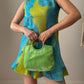 Pure silk sky and green mini dress