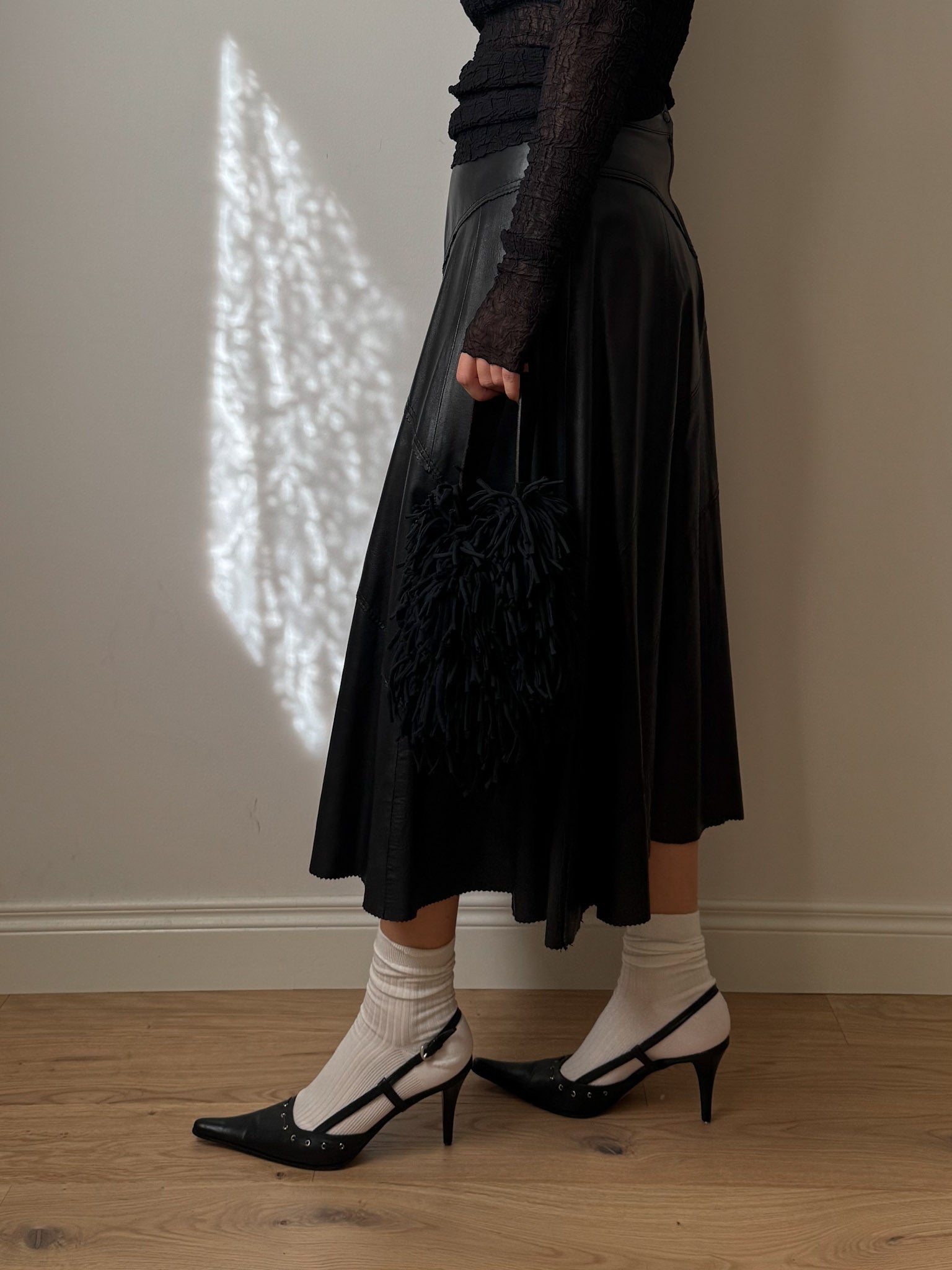 Real leather black skirt