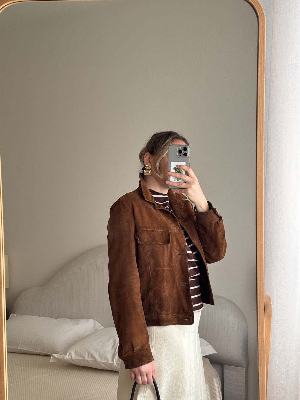 Real suede cropped jacket