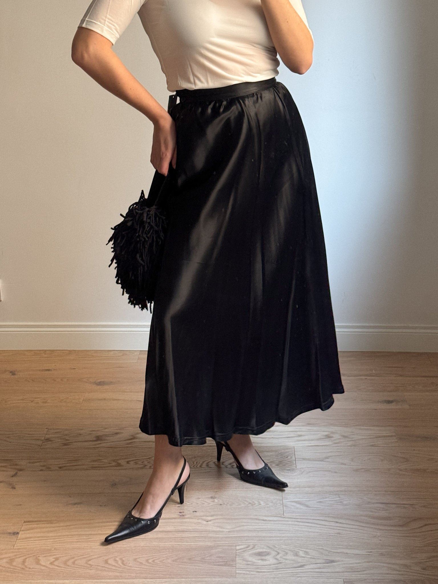 Satin-finish black skirt