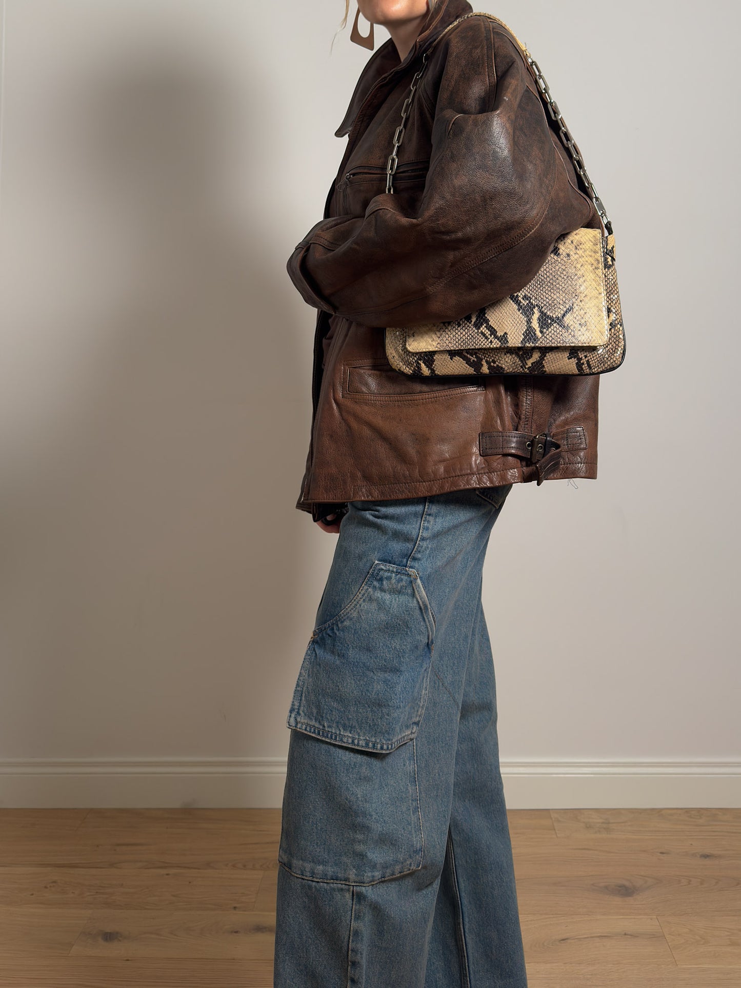 Real leather distressed jacket
