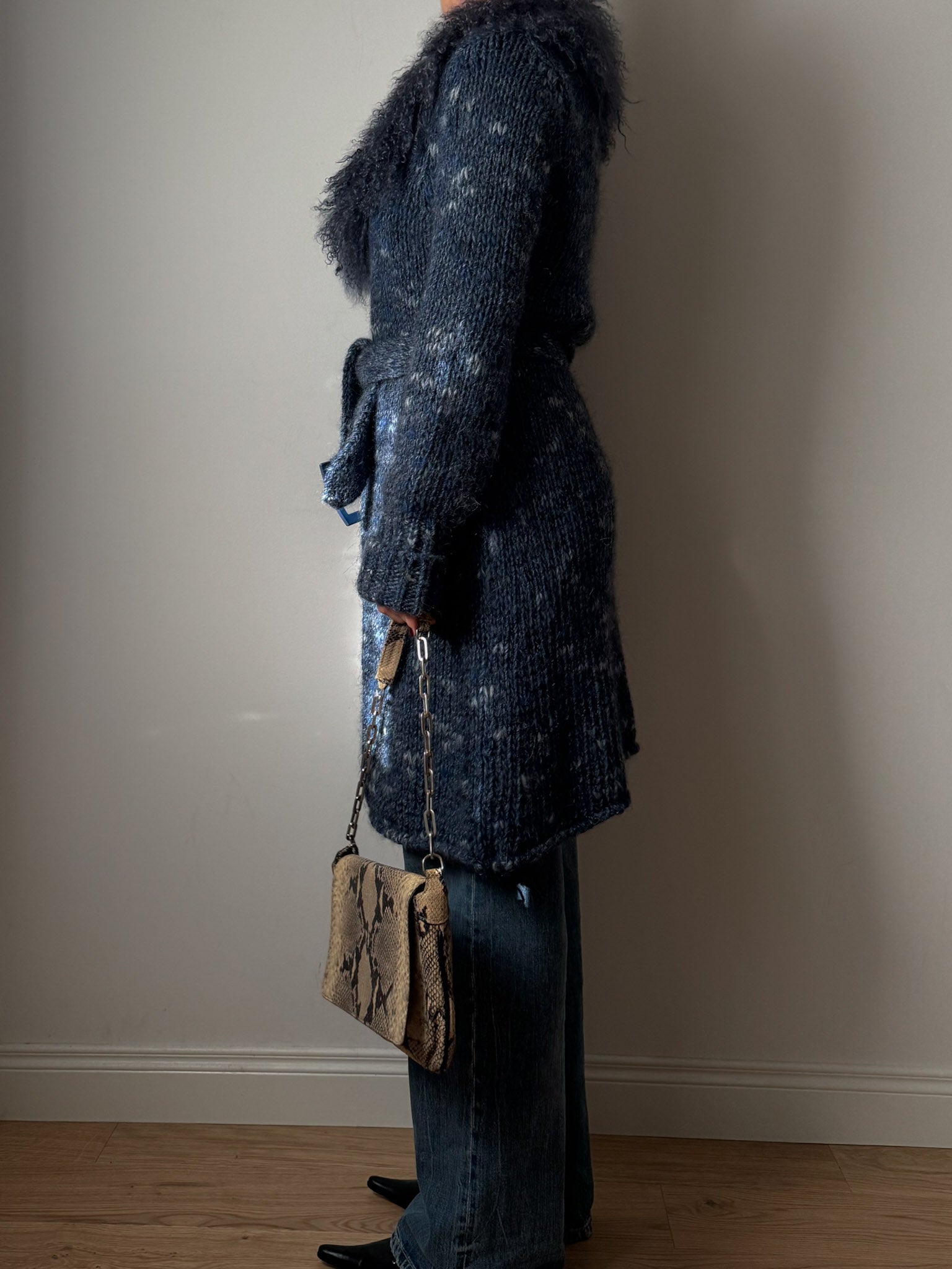 Wool, mohair and mongolian blue maxi cardigan