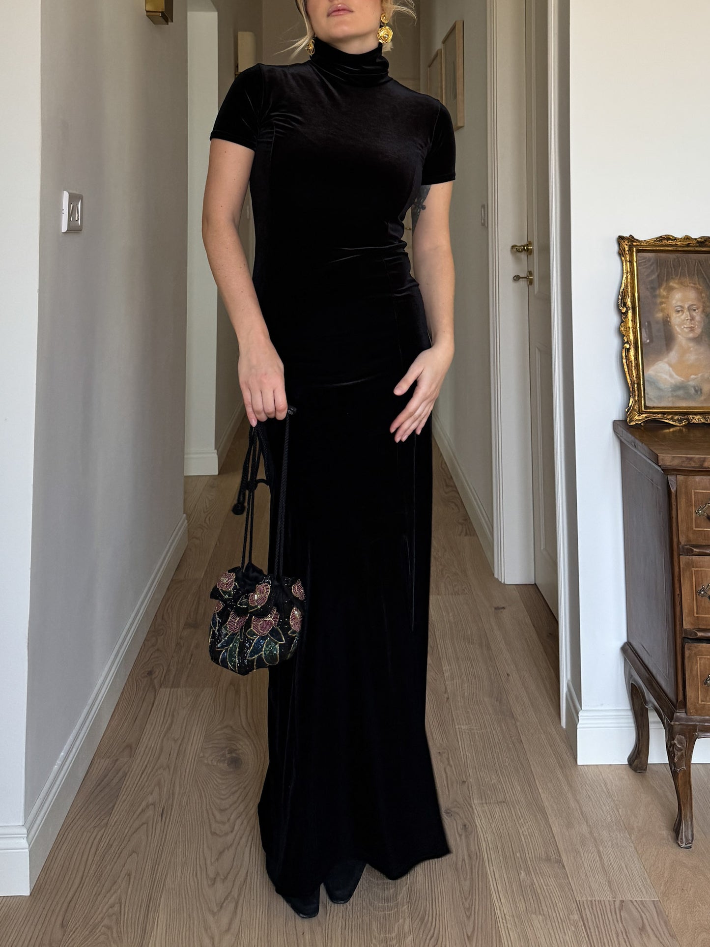 Pure velvet black long dress