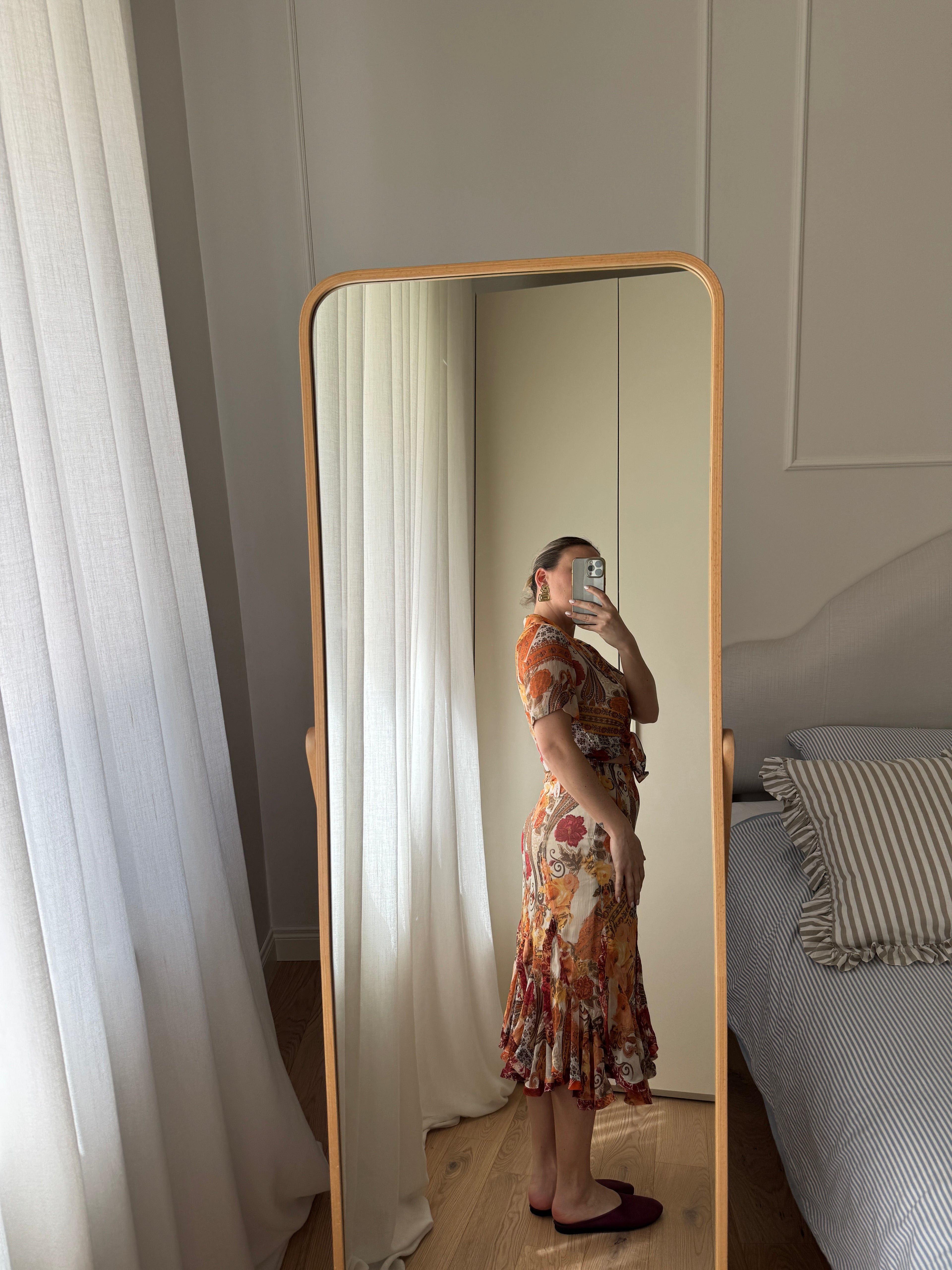 Set coordinato in viscosa stampa patchwork arancio