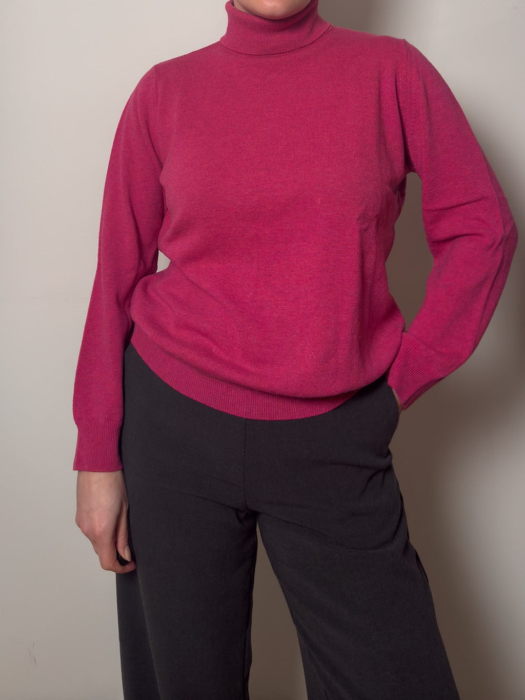 Pure new wool cyclamen turtleneck pull