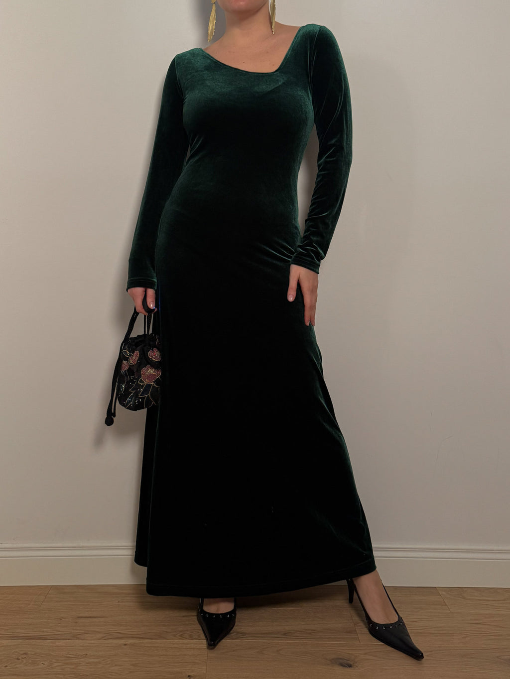 Velvet green long dress
