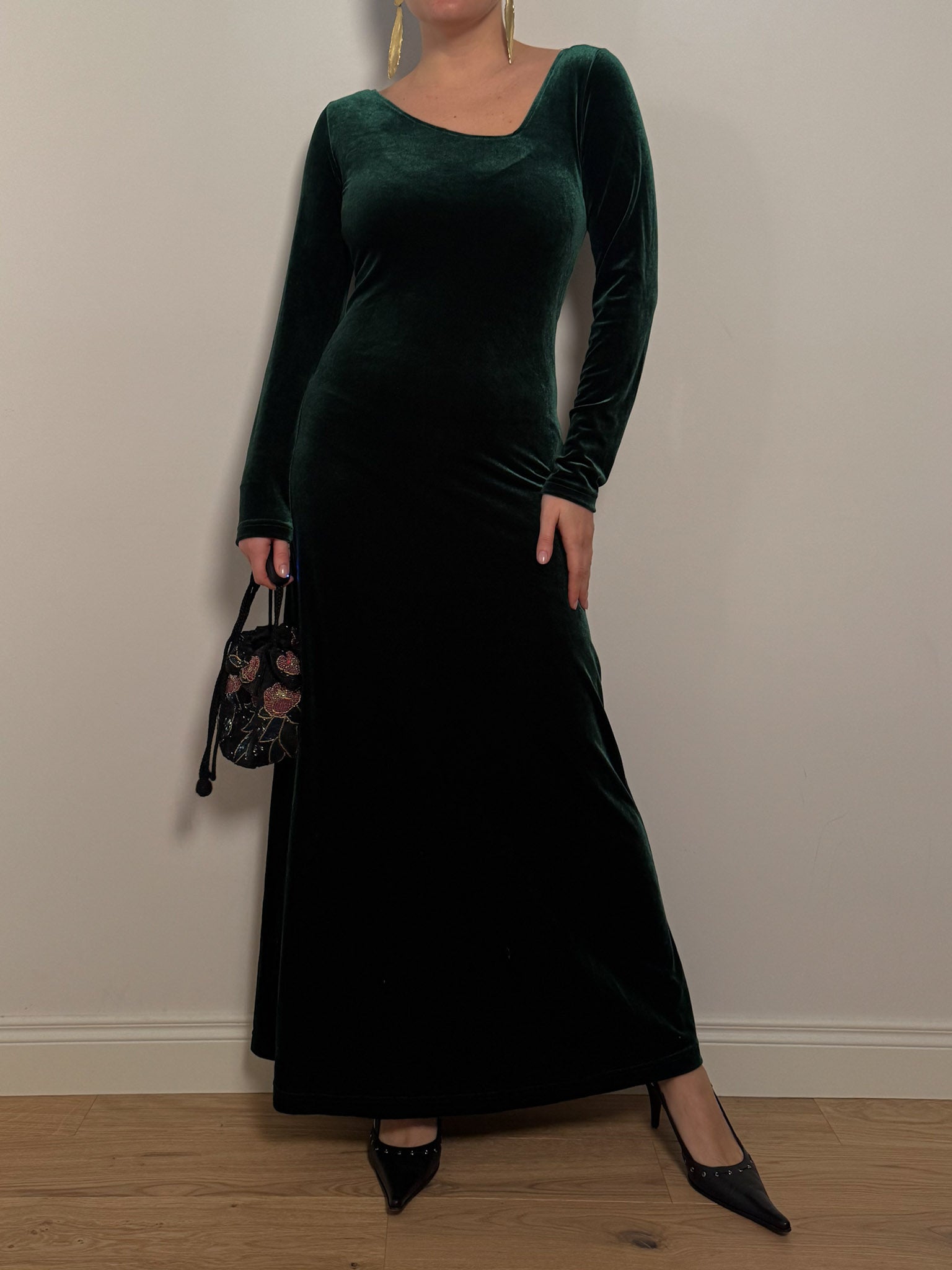 Velvet green long dress