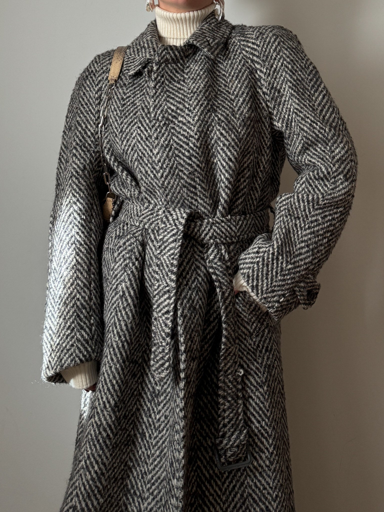 Pure wool herringobone coat