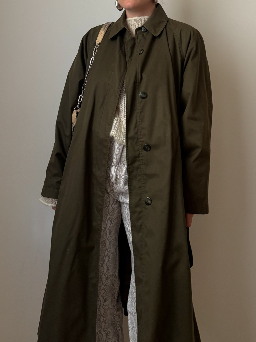 Cotton kaki green long trench