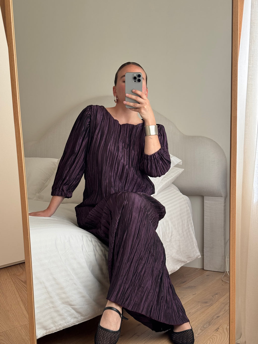 Pleated irregular purple dress