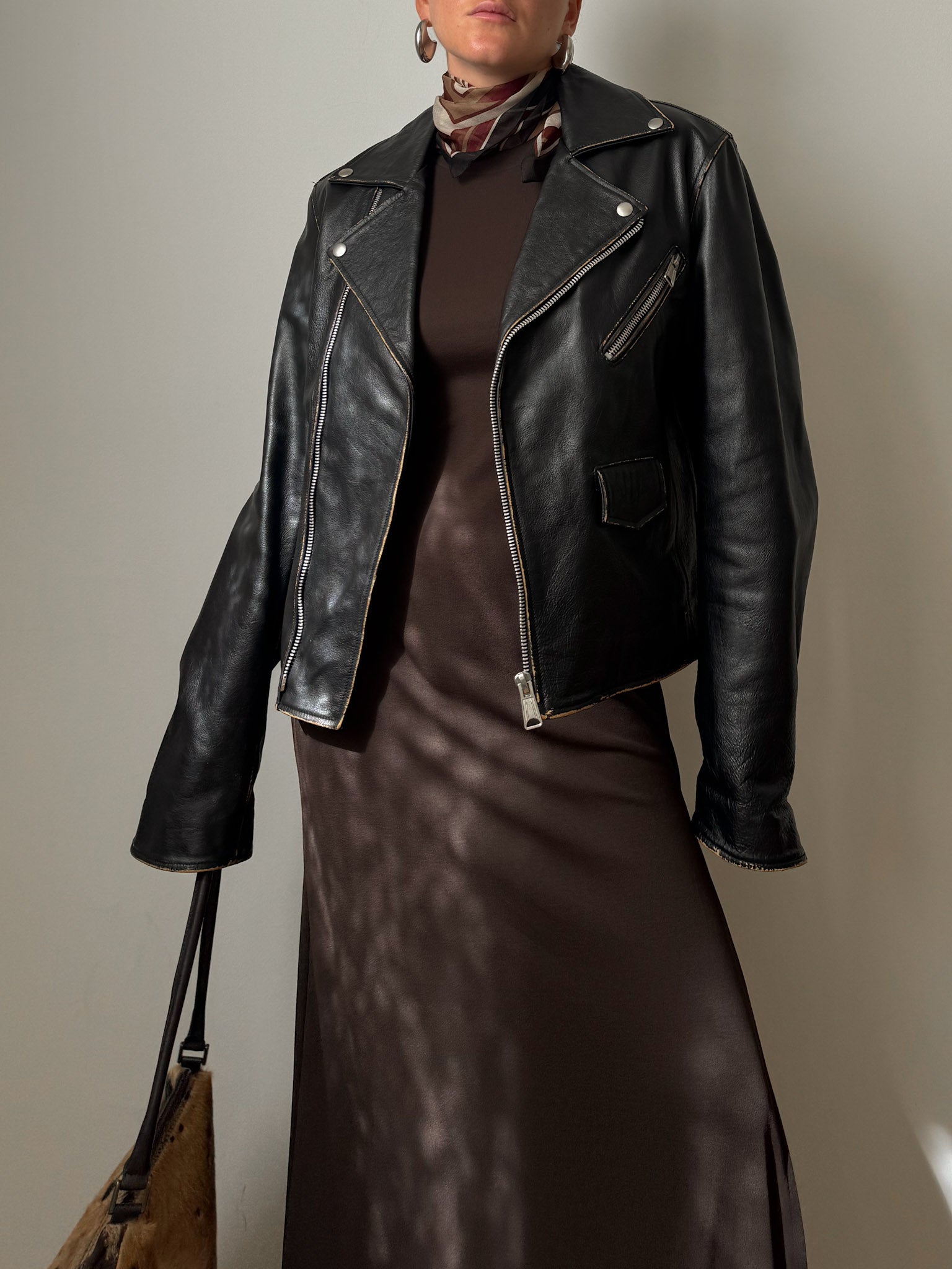 Real leather distressed Chiodo jacket