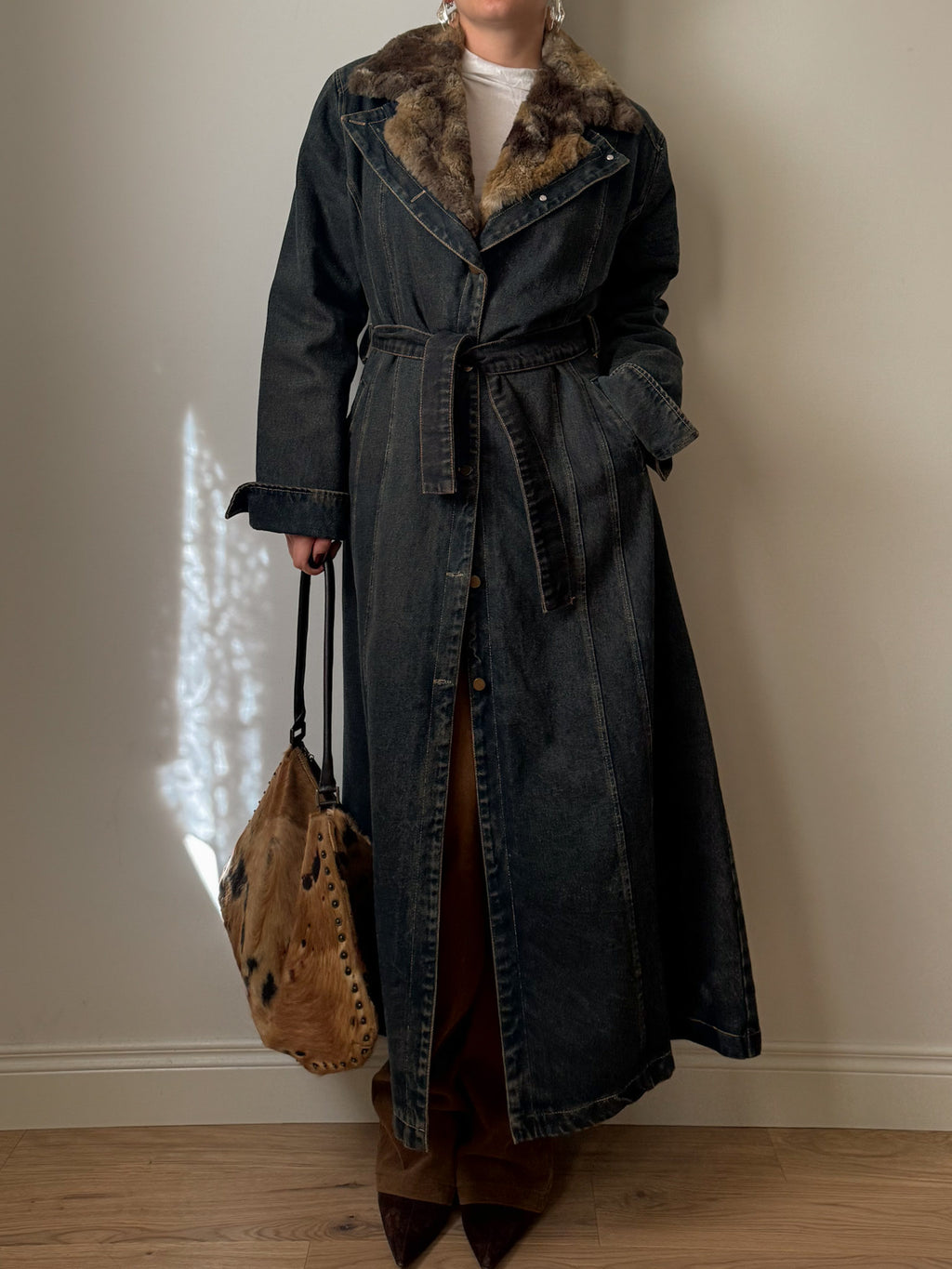 Denim and fur y2k long coat