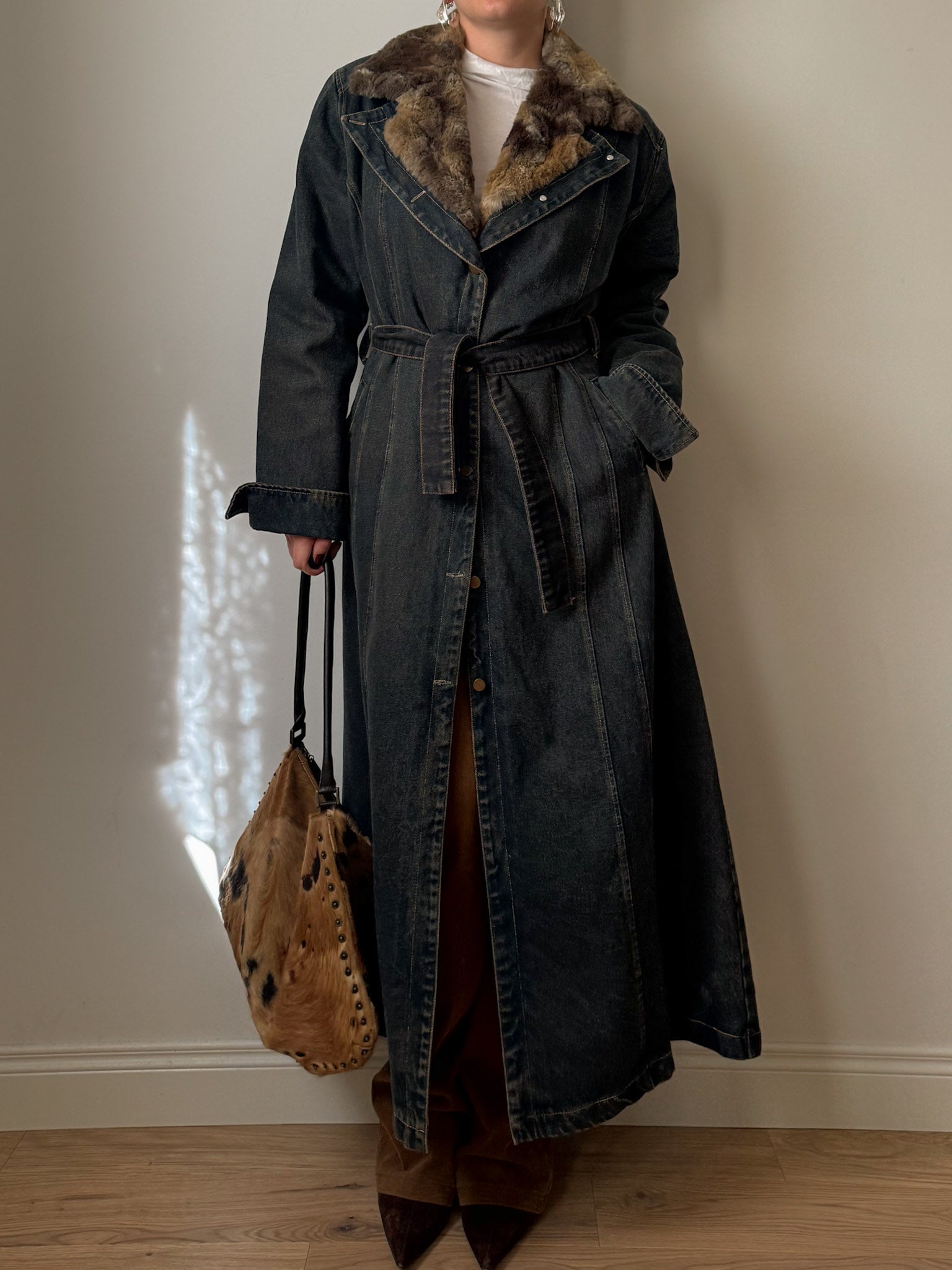 Denim and fur y2k long coat