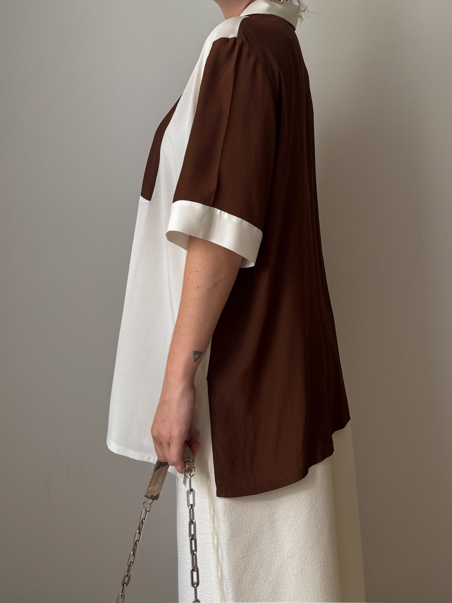 Silk blend ivory and chocolate shirt
