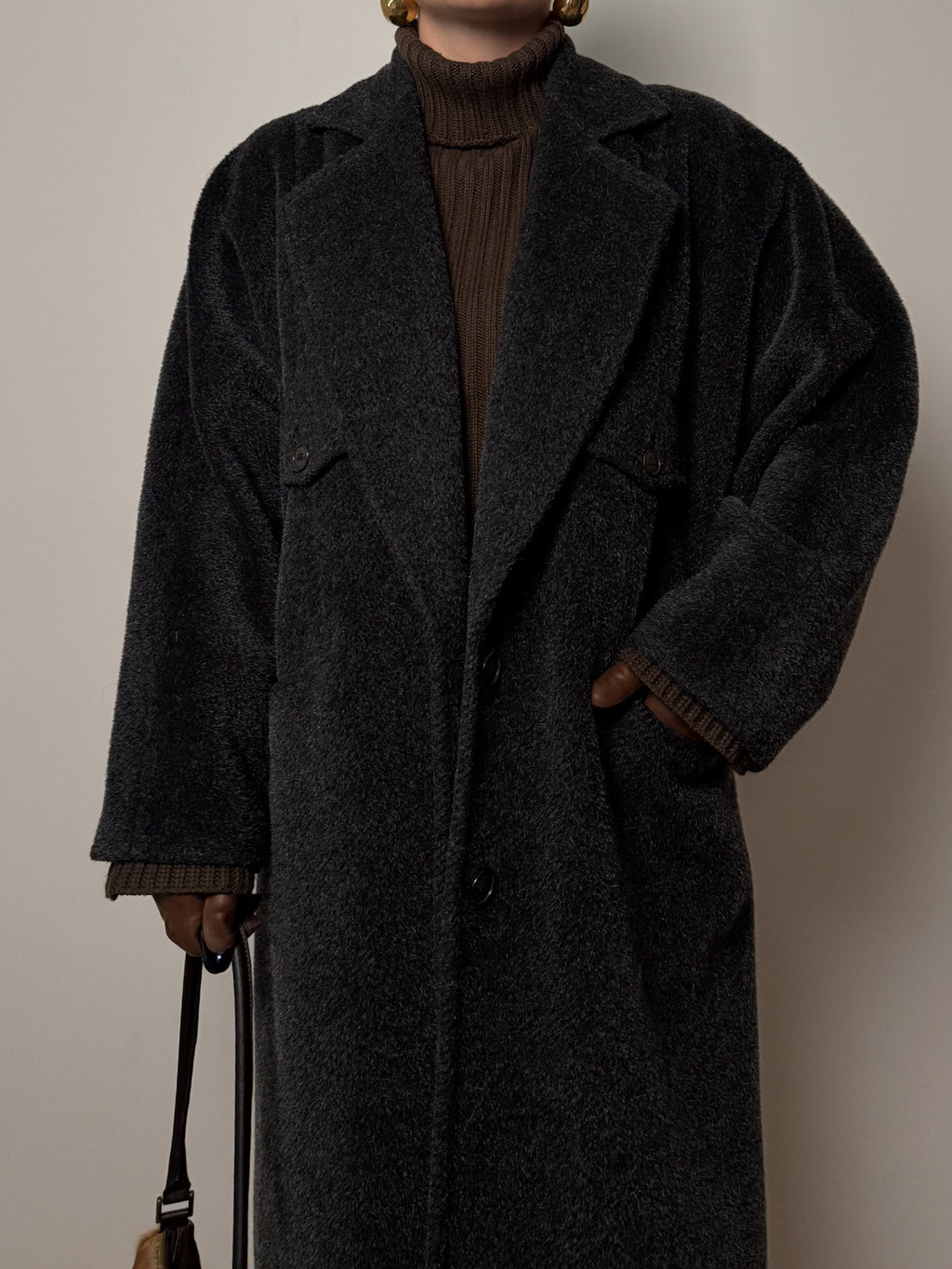 Sportmax lama and wool anthracite coat