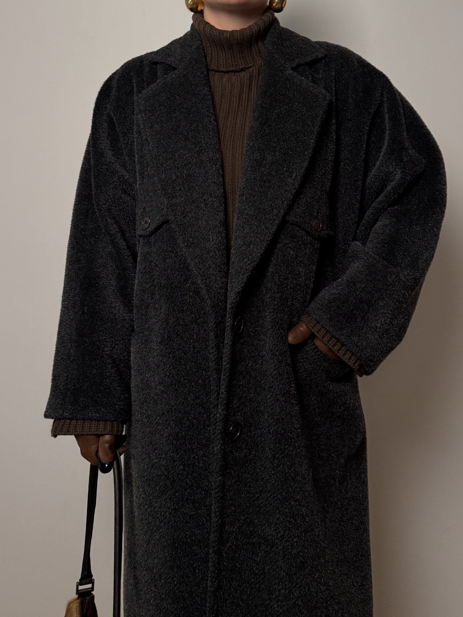 Sportmax lama and wool anthracite coat