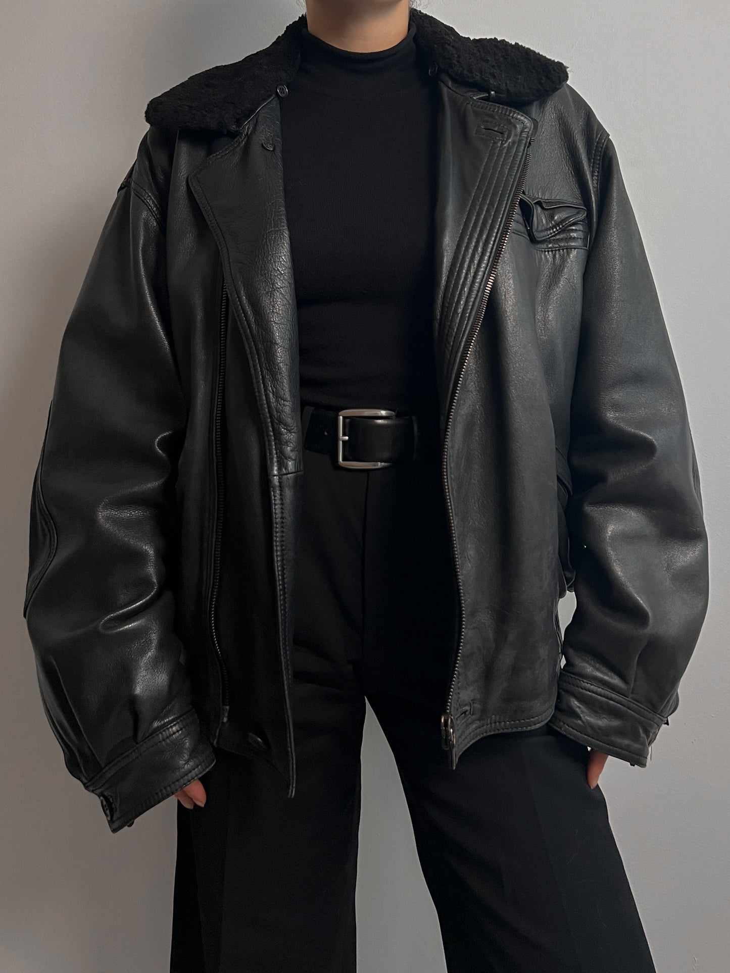 Real leather black aviator jacket