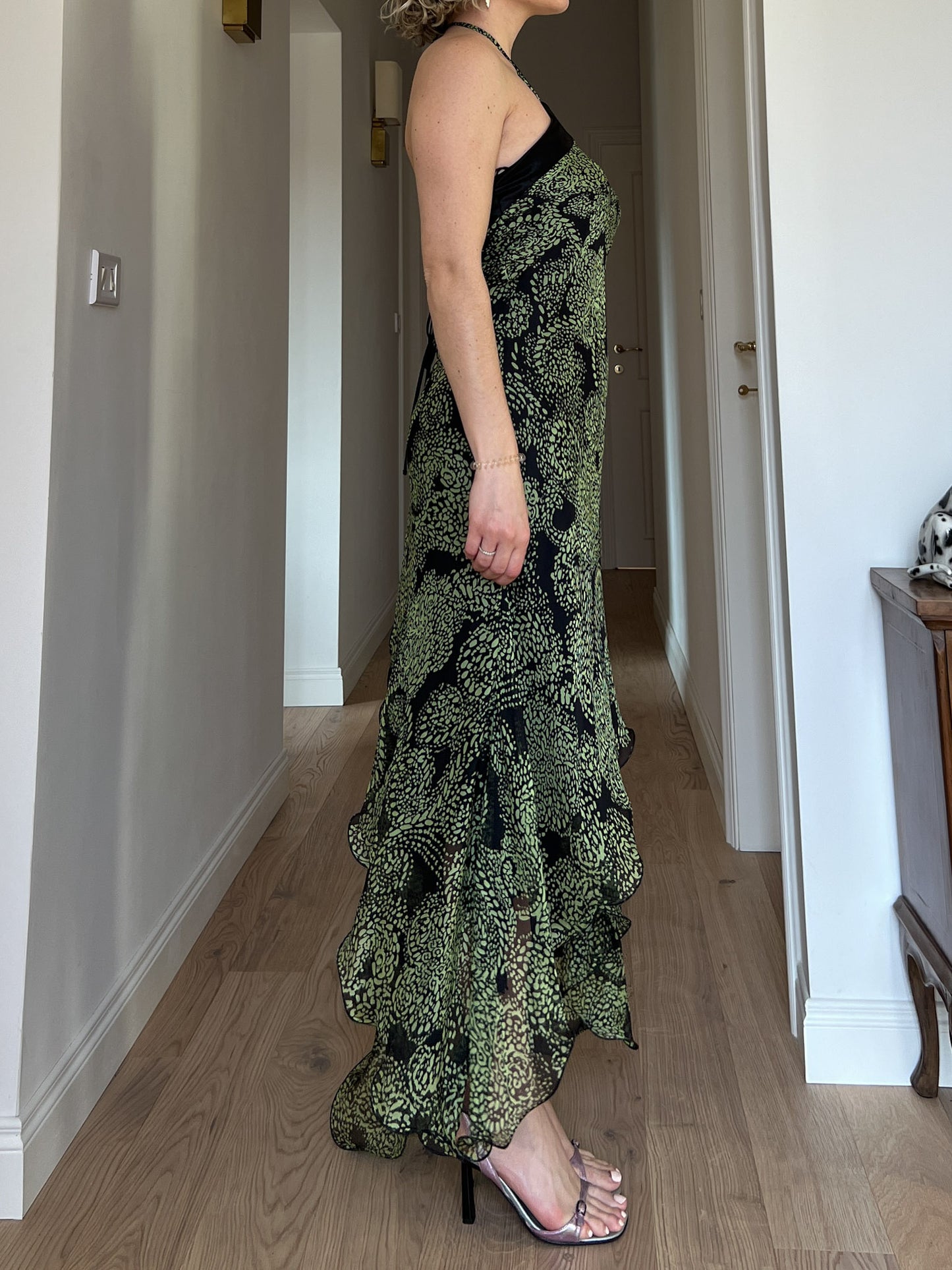 Pure silk black and green dress