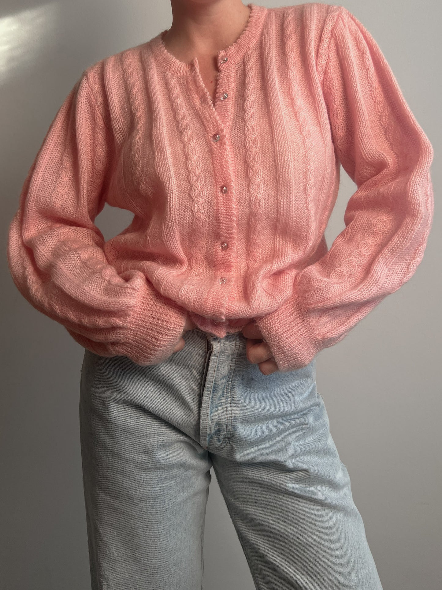 Mohair and wool pink cardigan