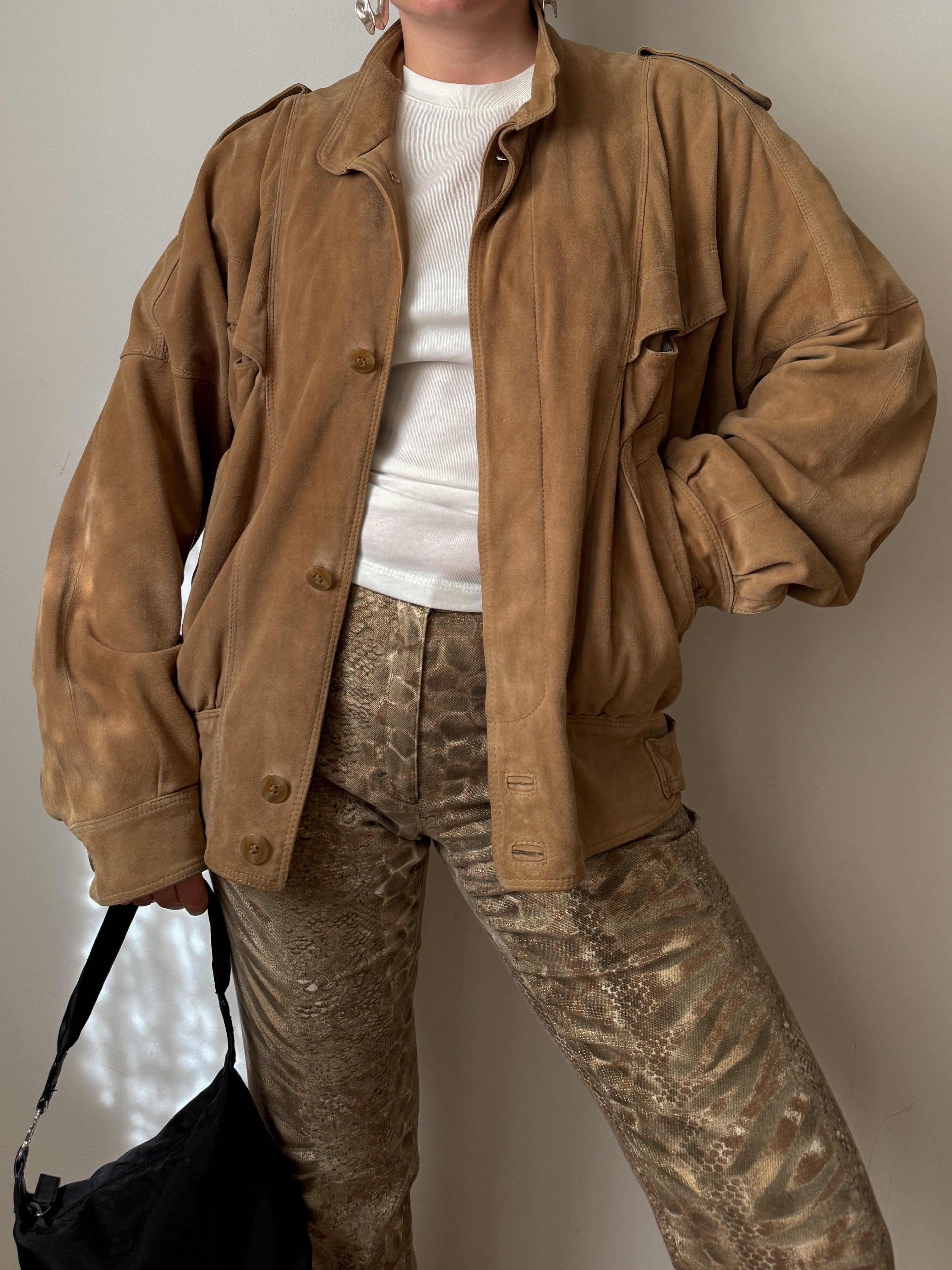 Real suede camel bomber