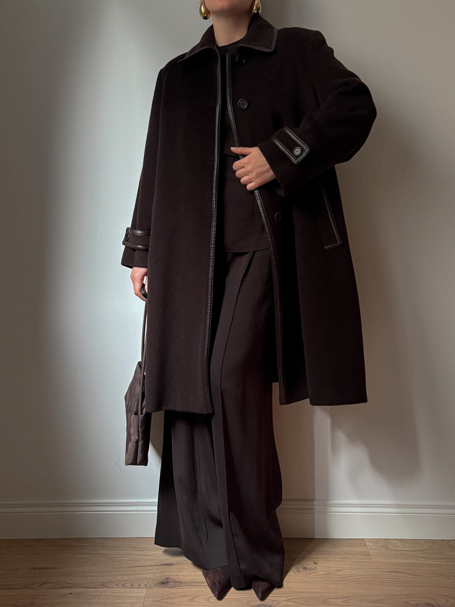 Wool and leather chocolate coat