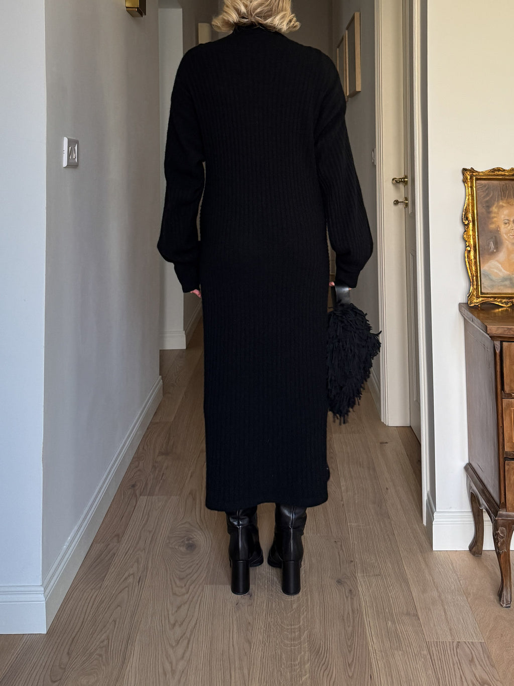 Lambswool, angora and strass black dress