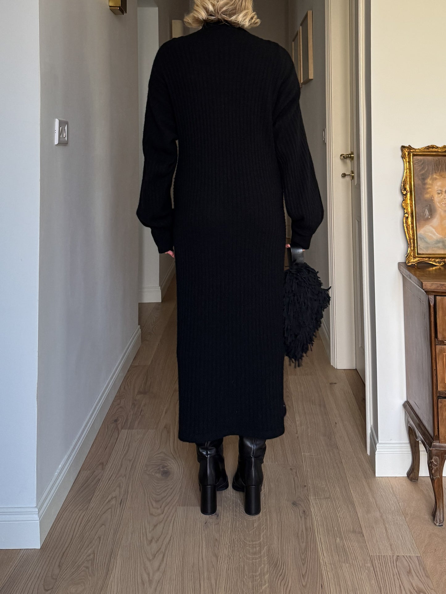 Lambswool, angora and strass black dress
