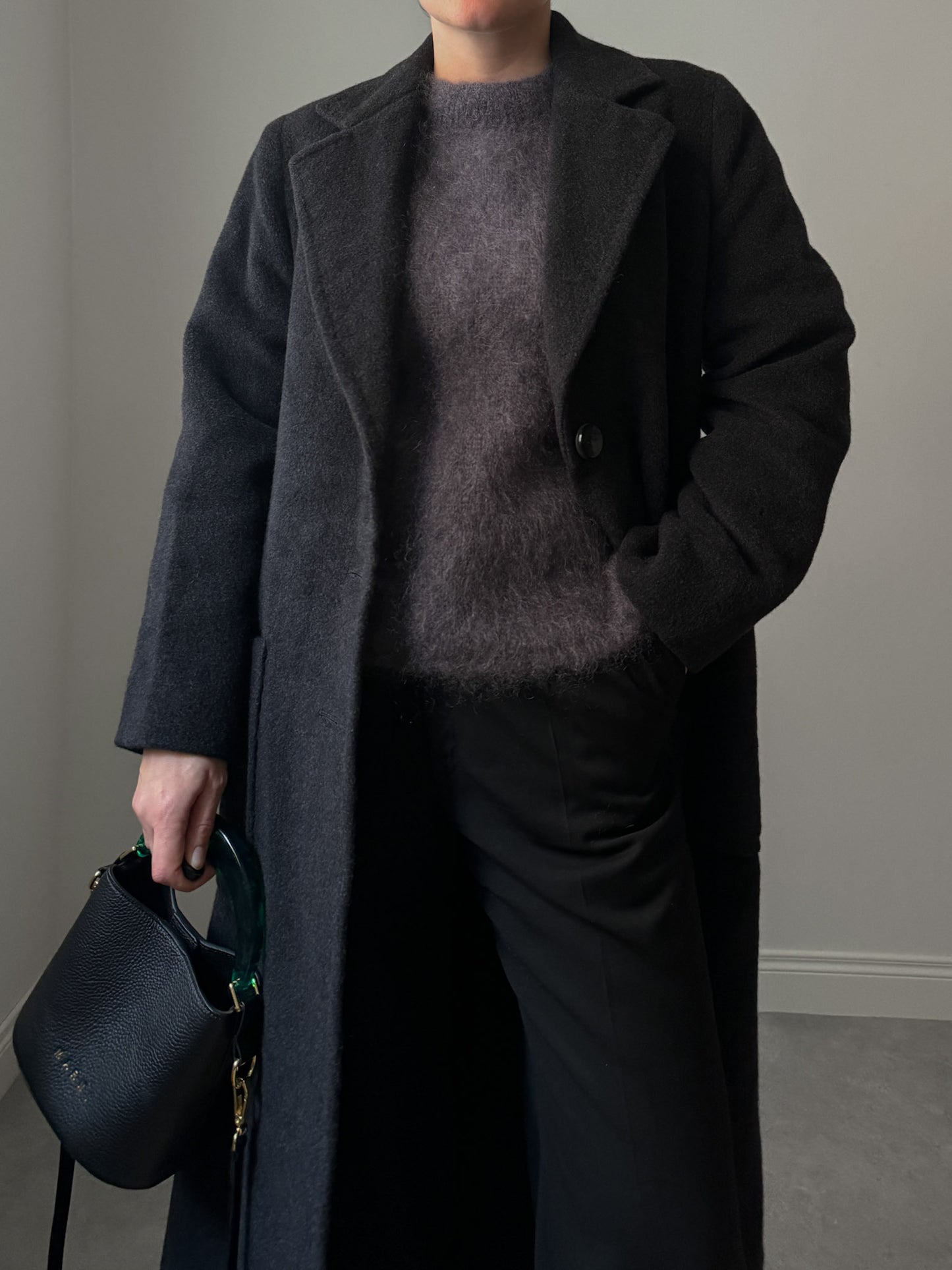 Pure wool anthracite long coat