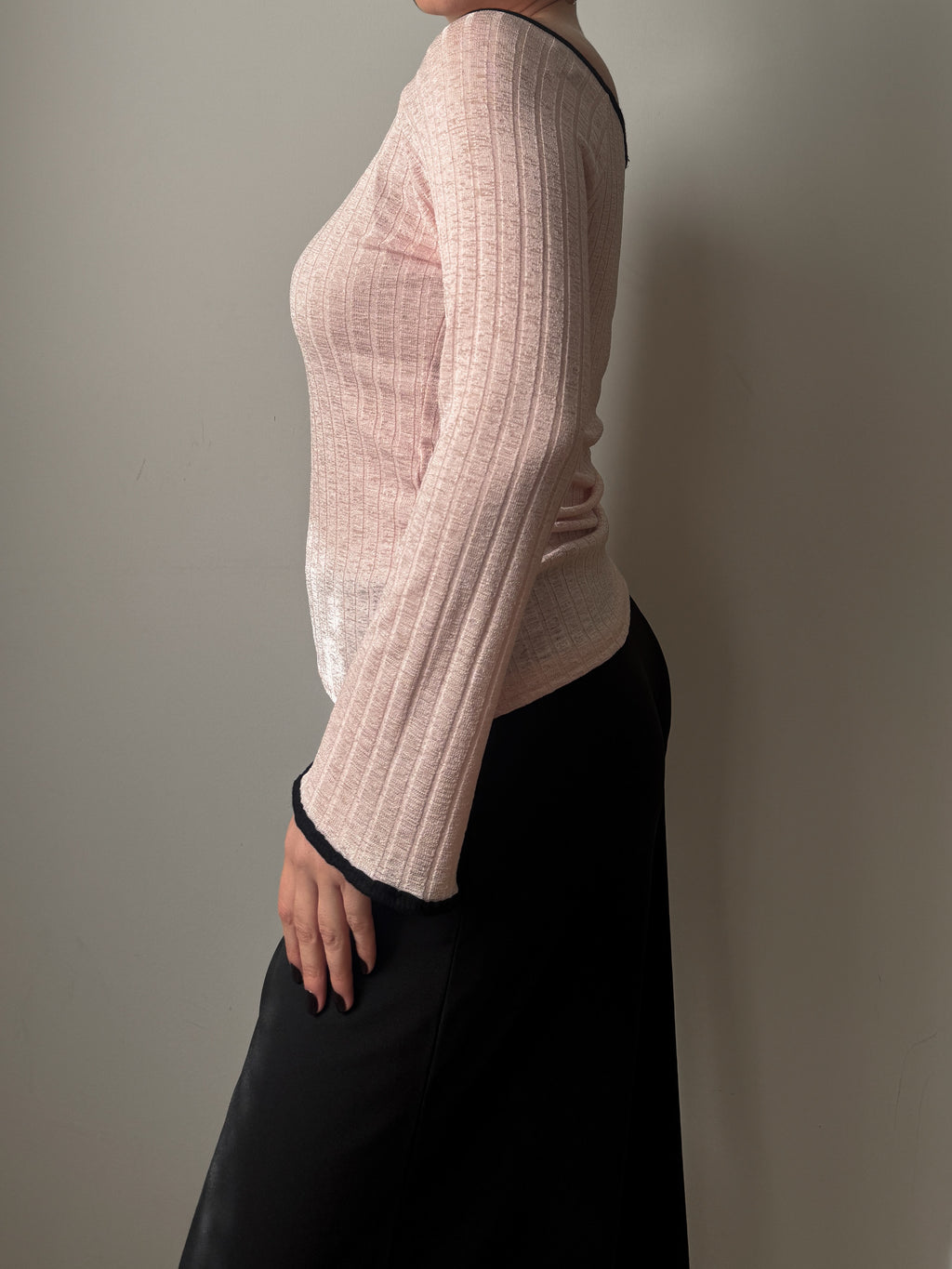 Top a costine vintage in viscosa rosa cipria