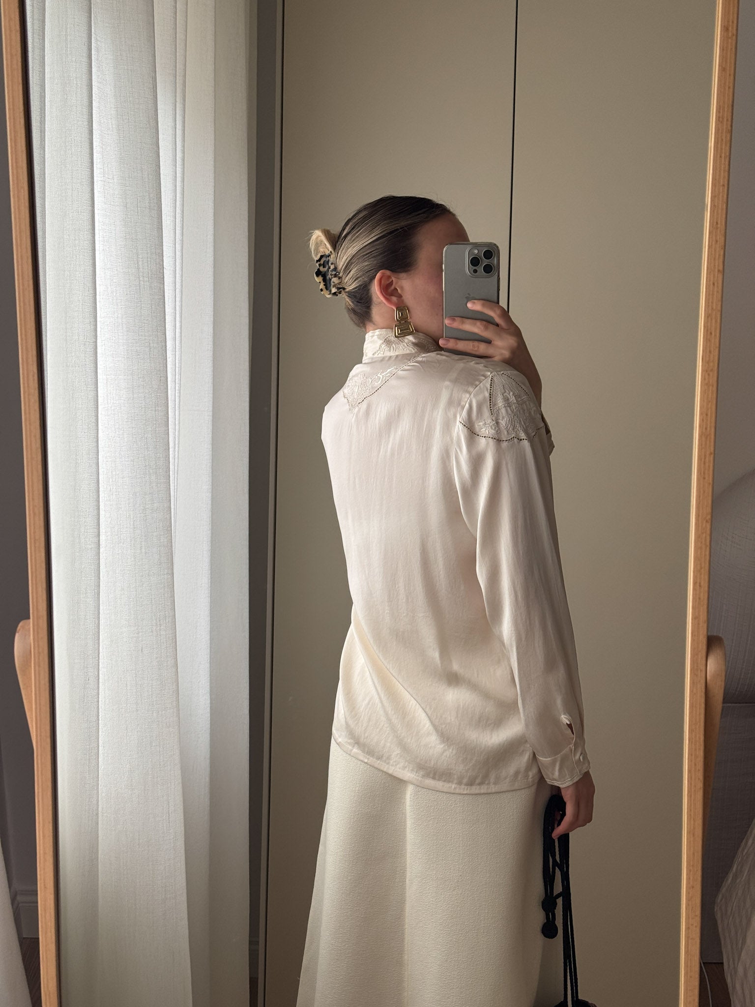 Pure silk embroidered ivory blouse