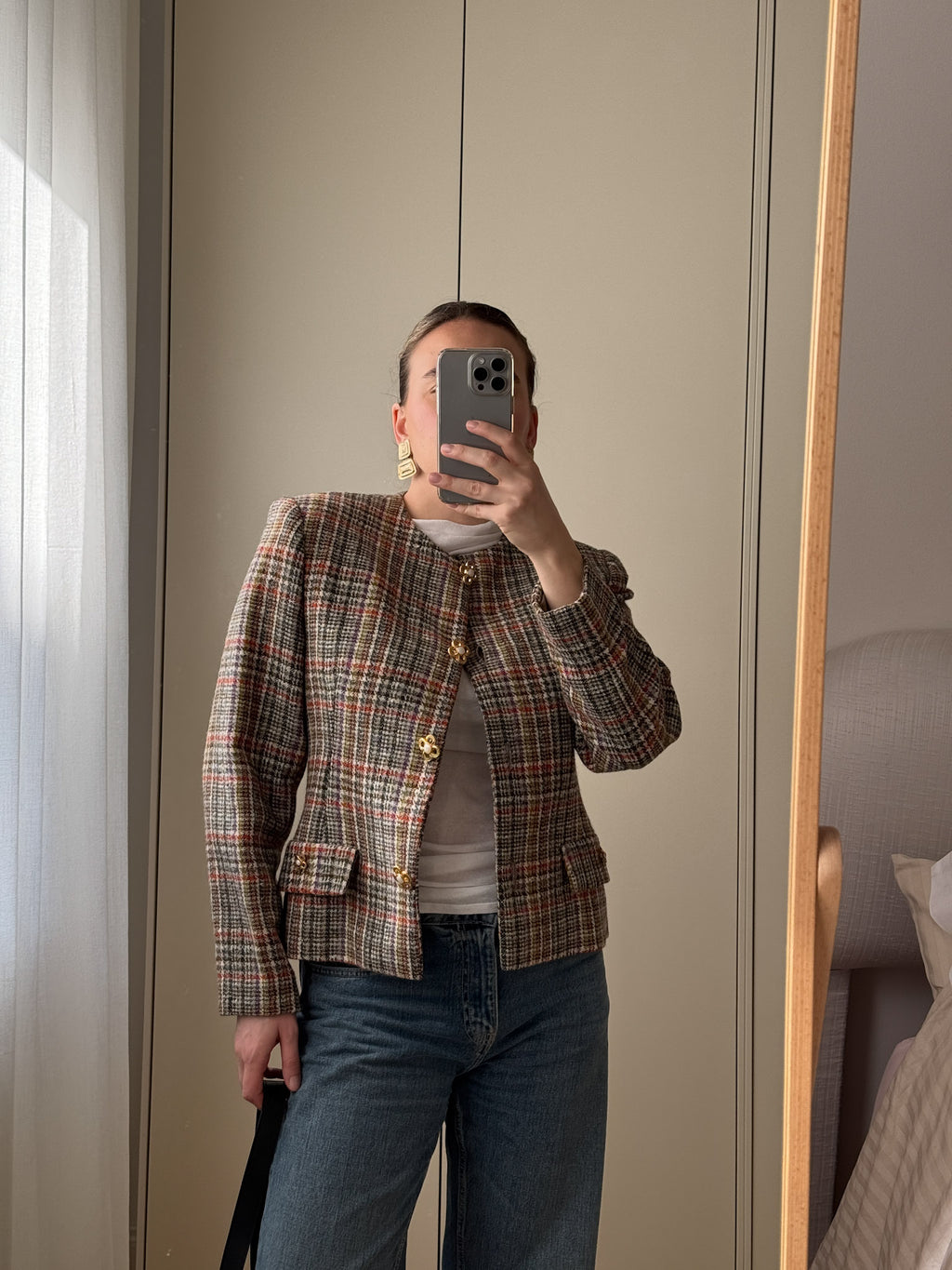 Pure wool tweed check jacket