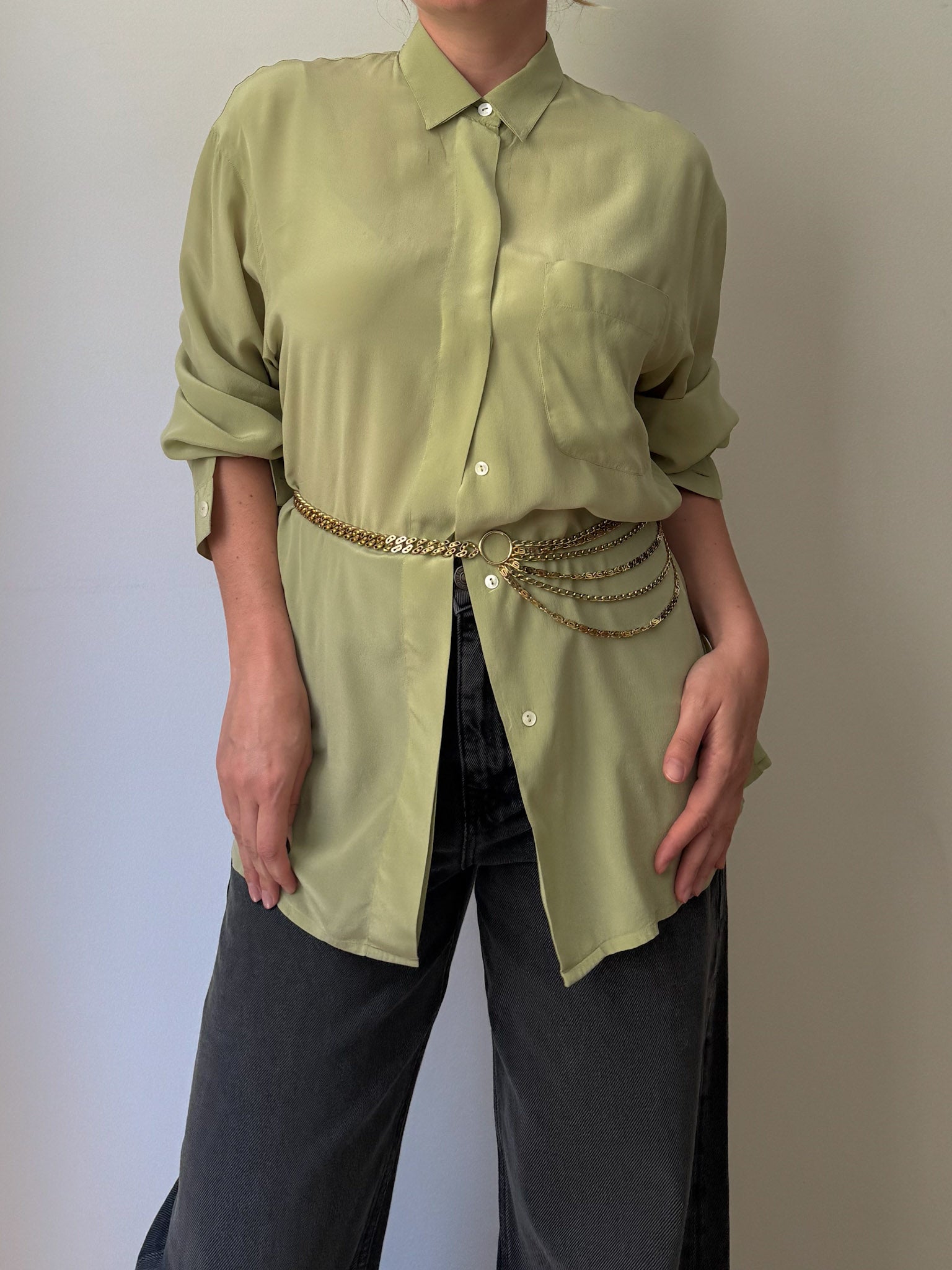 Pure silk green shirt
