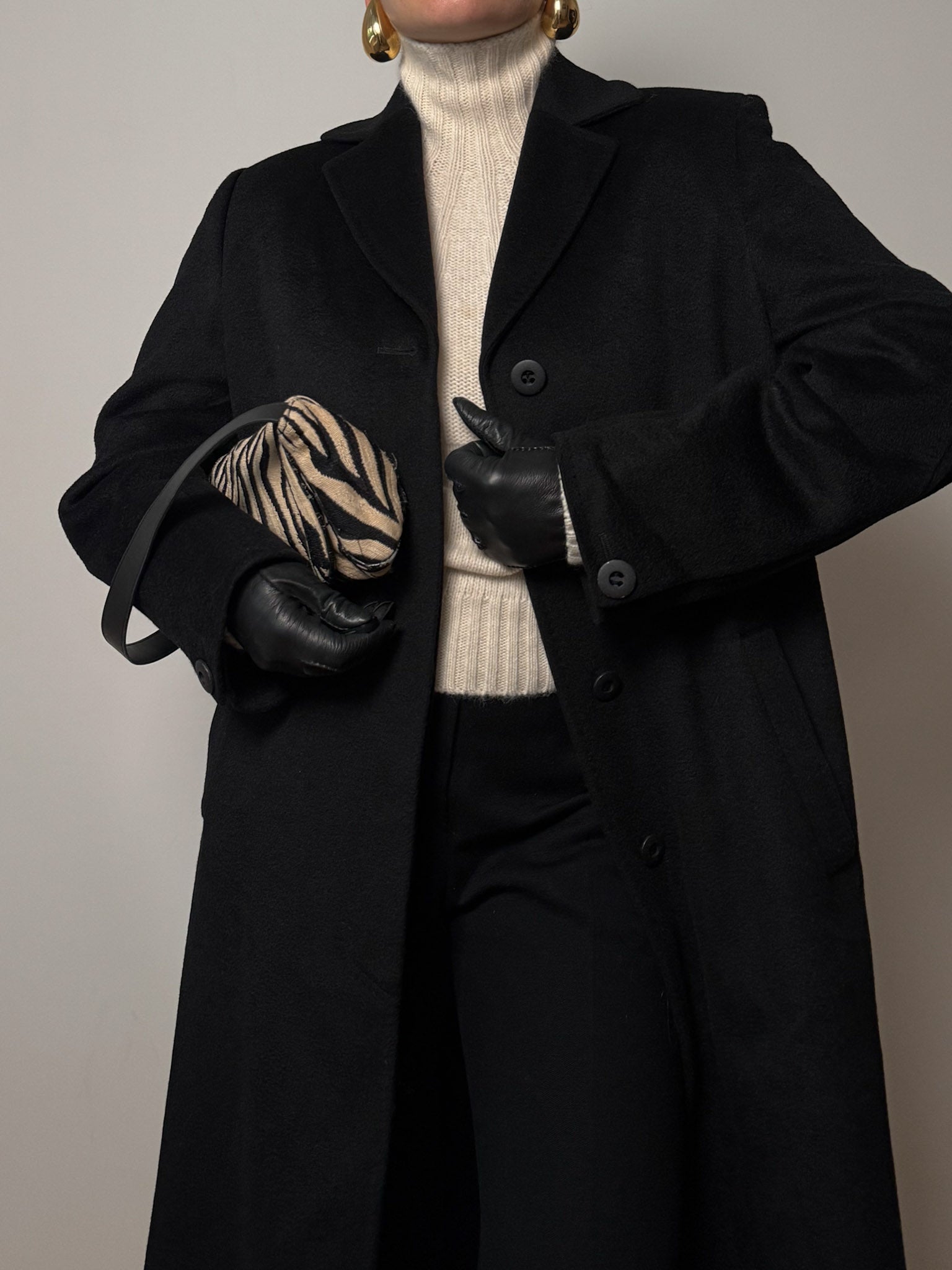 Pure camel hair black long coat