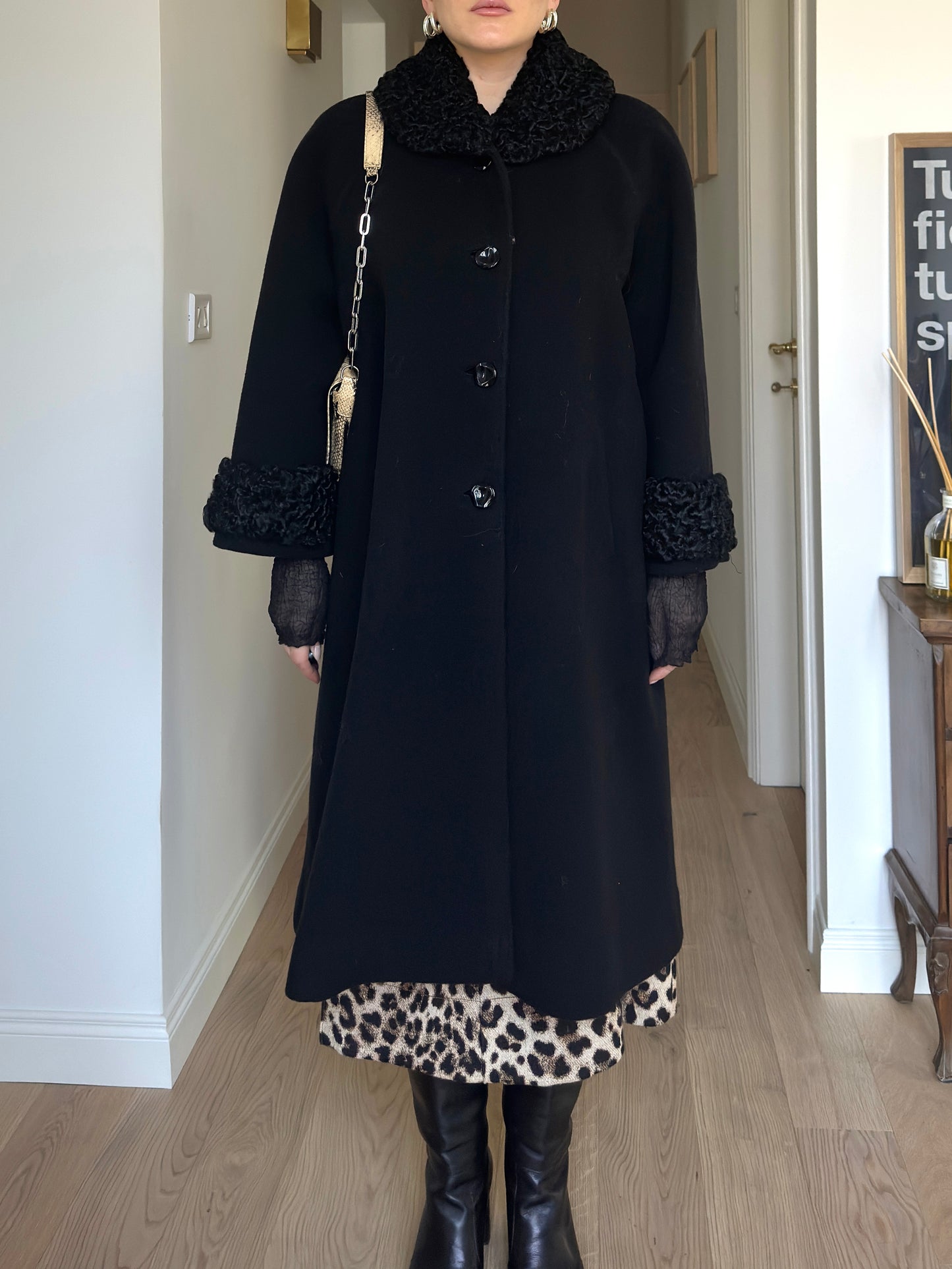 Pure wool and fur black coat