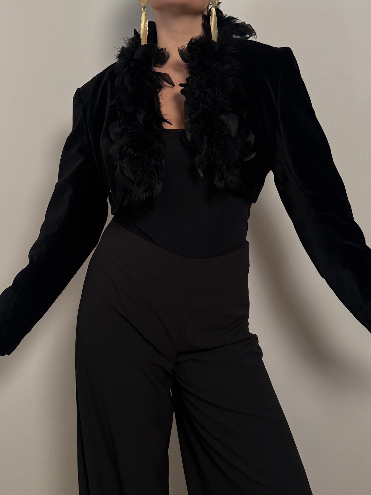 Cotton velvet and feathers black bolero