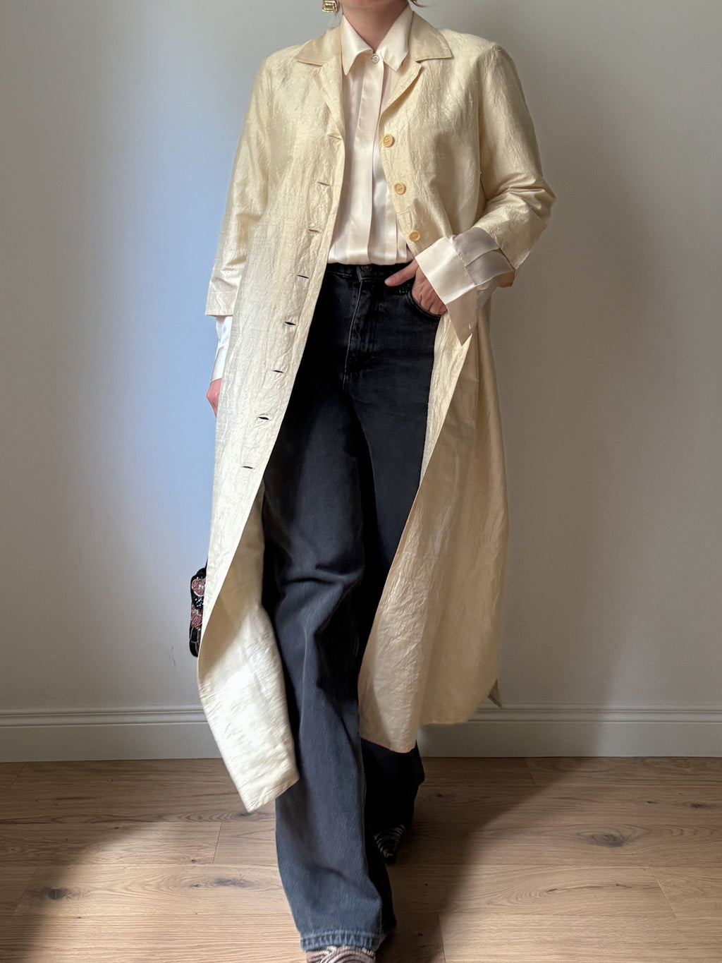 Shantung silk ivory duster