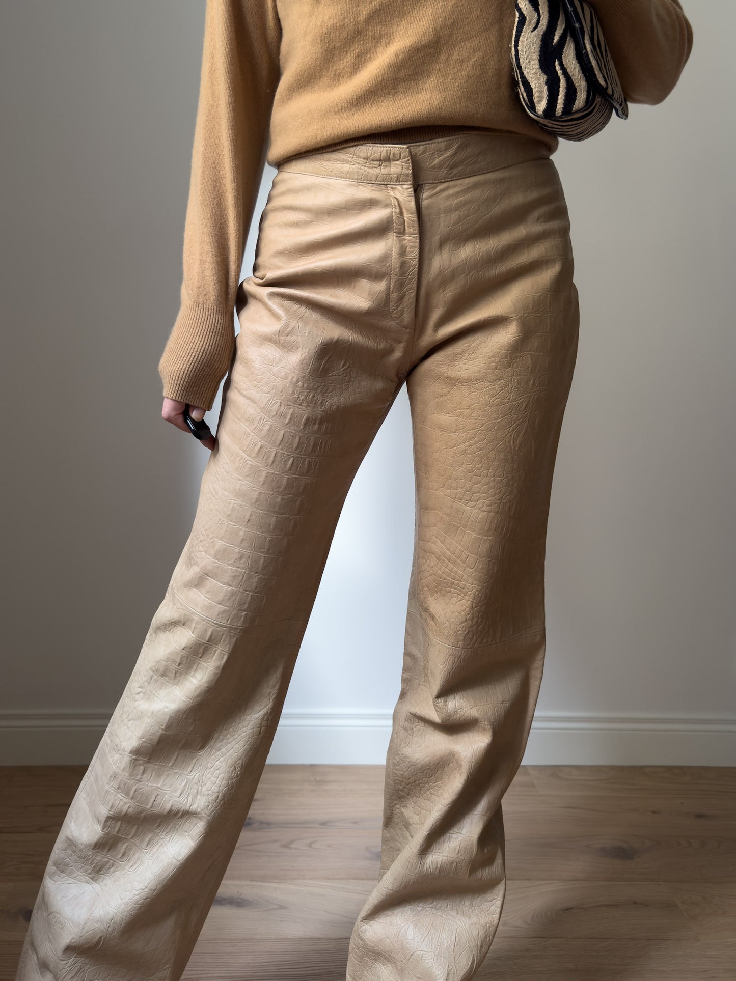 Real leather beige pants