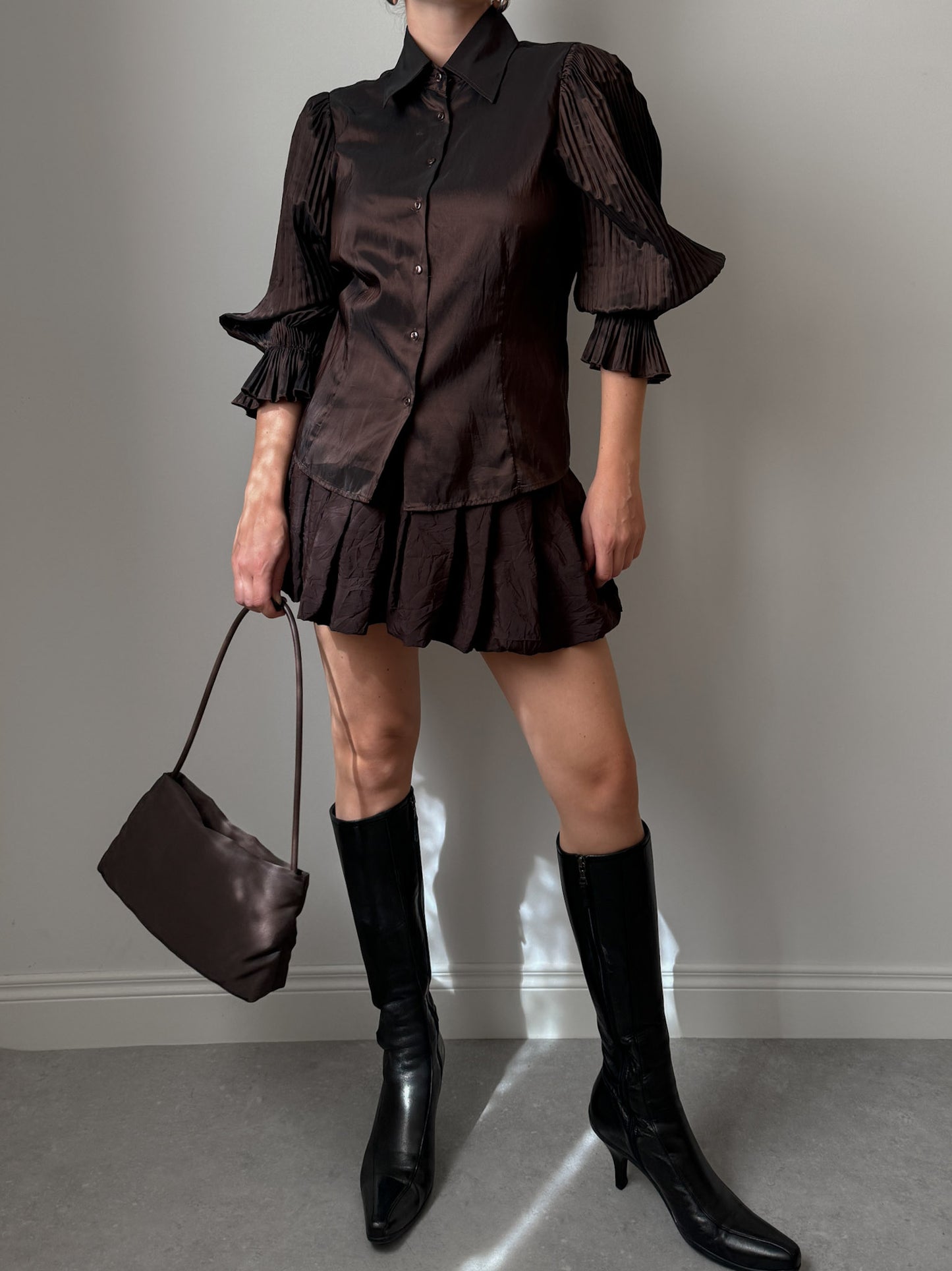 Metallic chocolate blouse