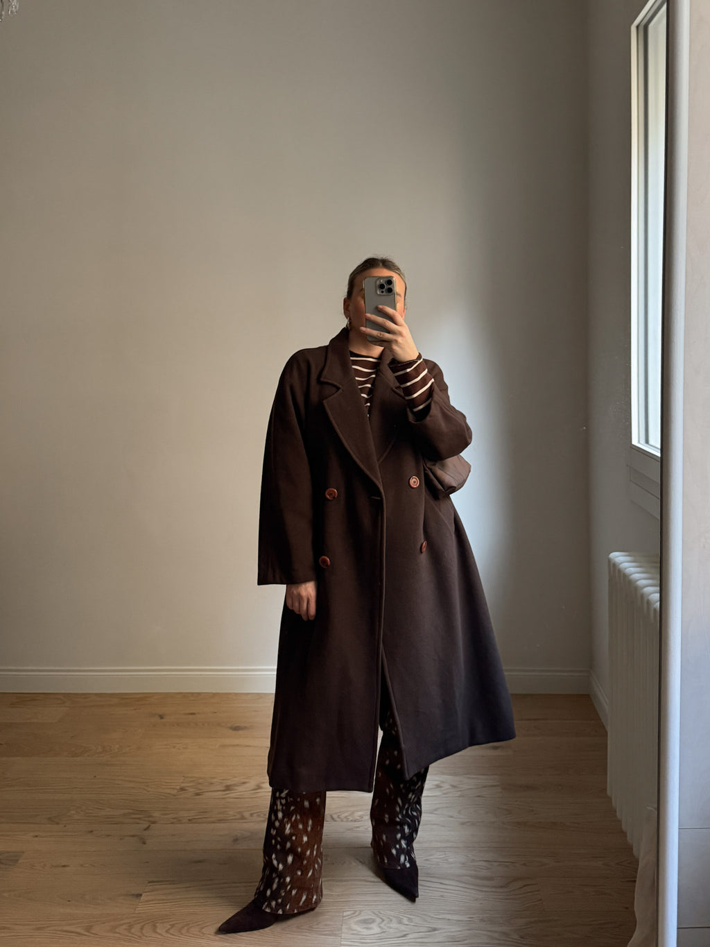 Wool chocolate long coat