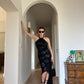 Pure silk sequins black dress