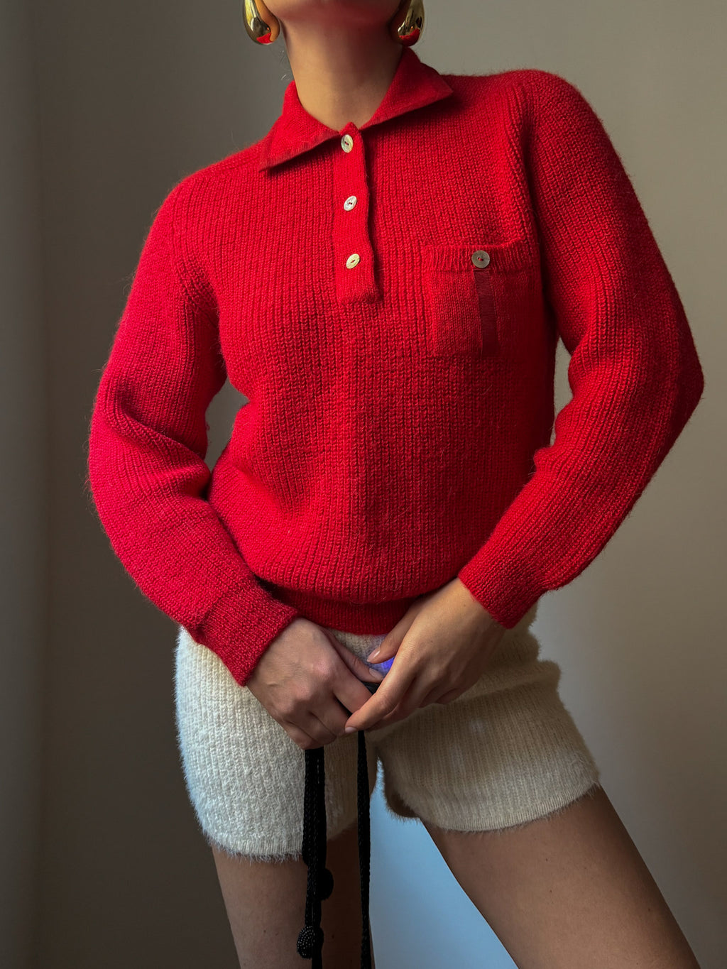 Pure wool red polo pull