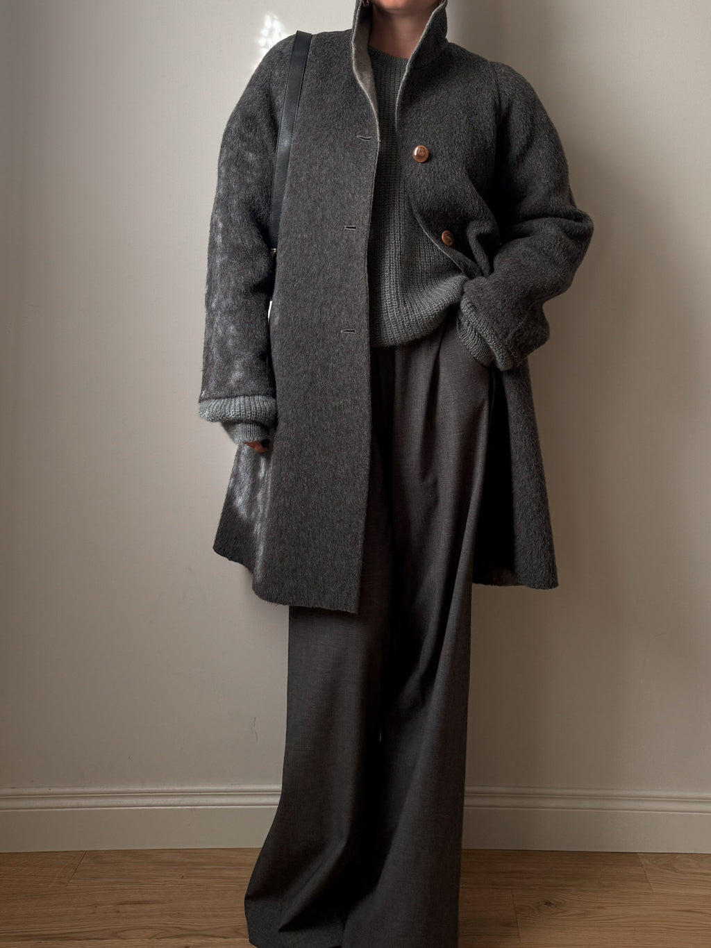 Wool and mohair double-face grey caban