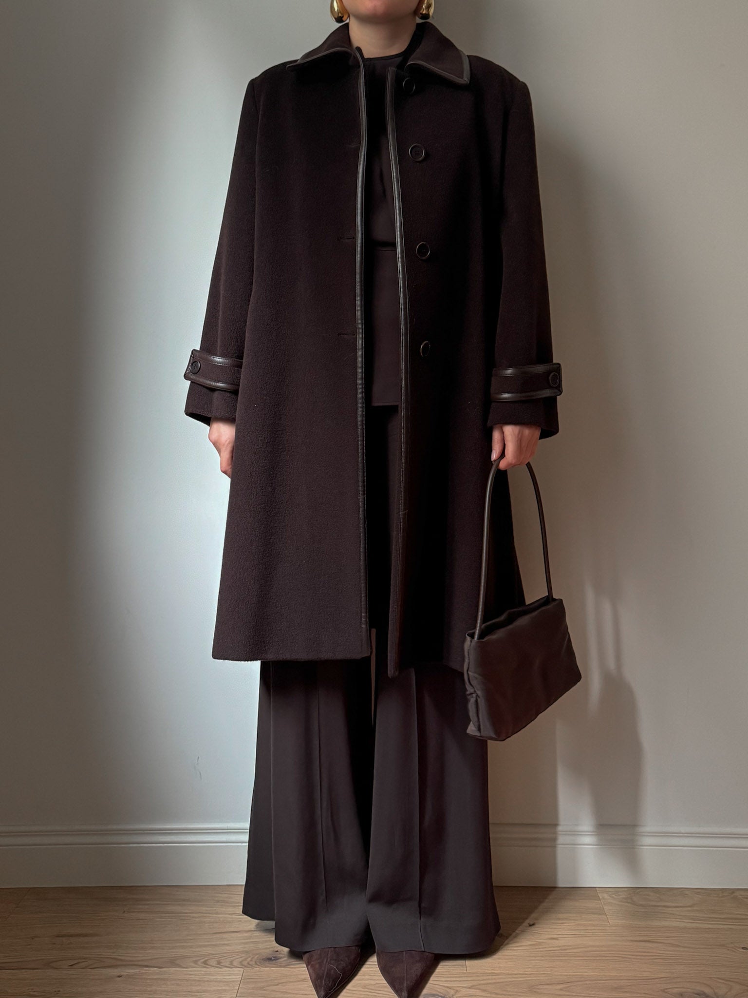 Wool and leather chocolate coat