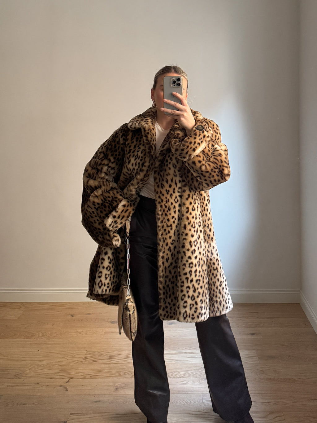 Faux fur leopard coat